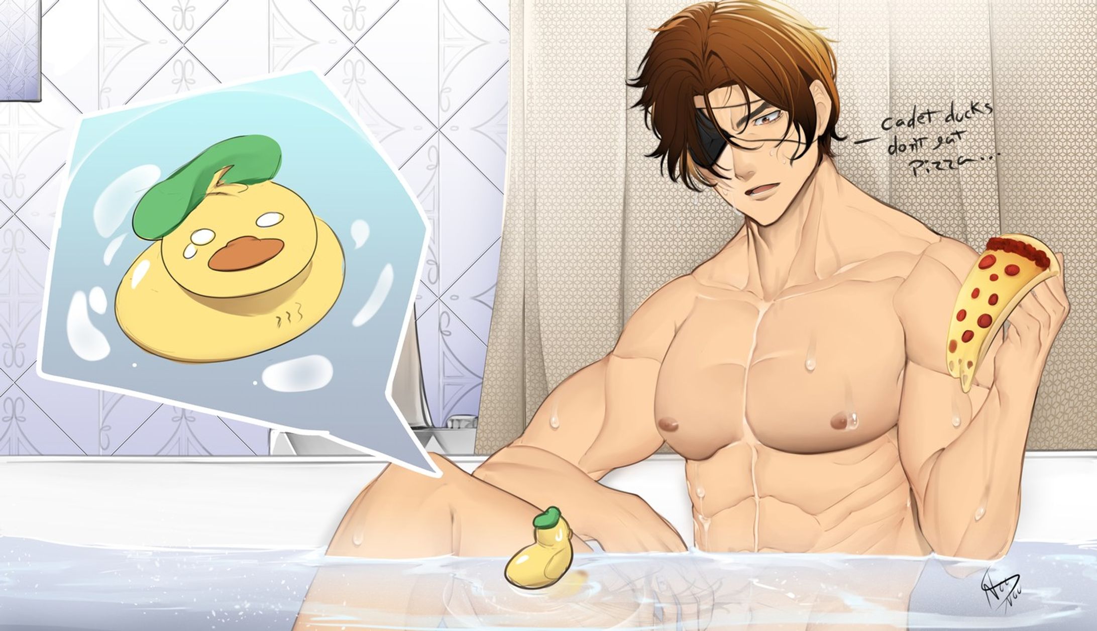 Playing with his little rubber duck -that is alive- 

#abs #anime #bara #ikemen #manga #oc #otome #originalcharacters
#visualnovel-1