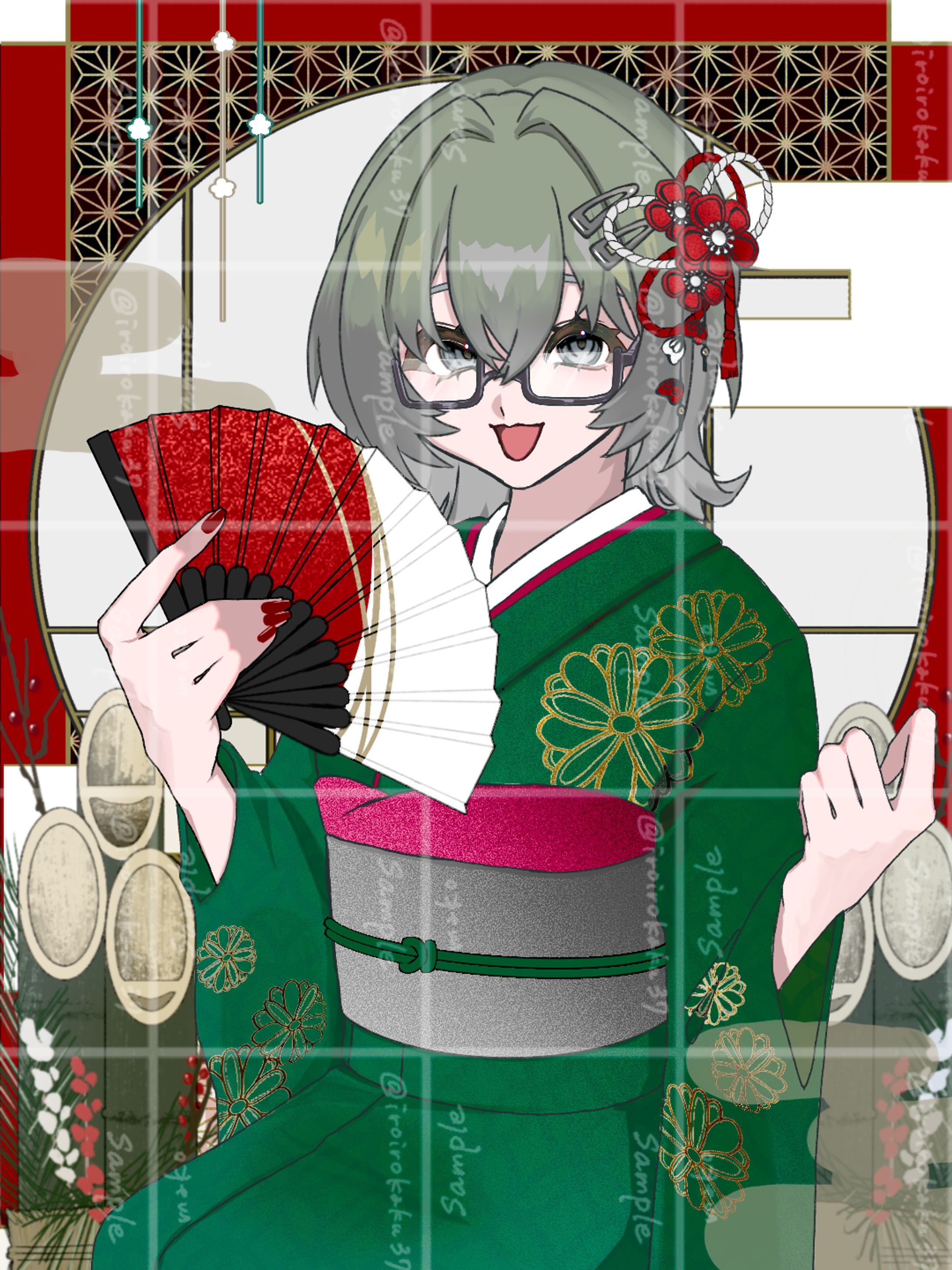 【ご依頼】お正月用着物イラスト-1