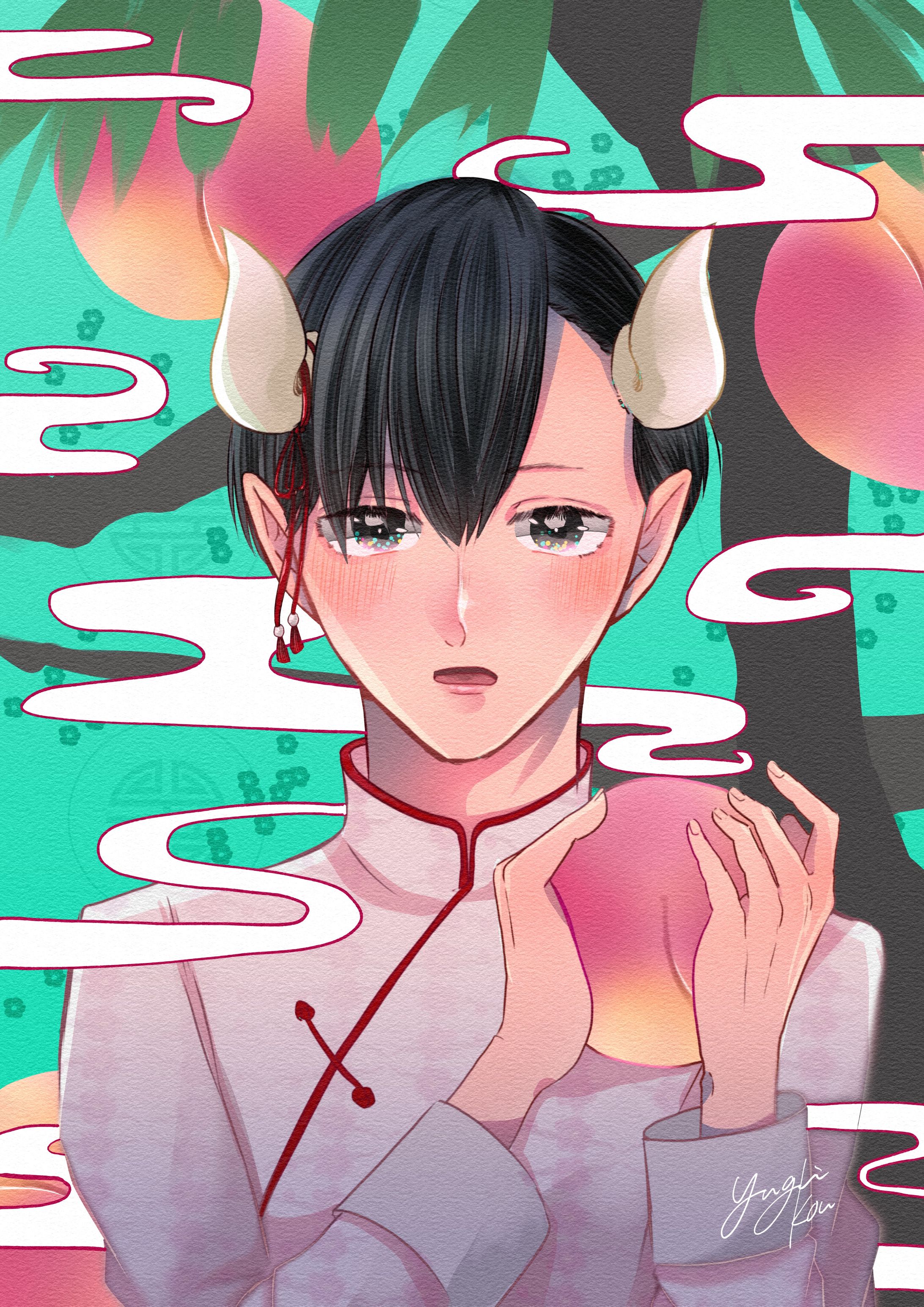 創作男子　仙果を食む-1