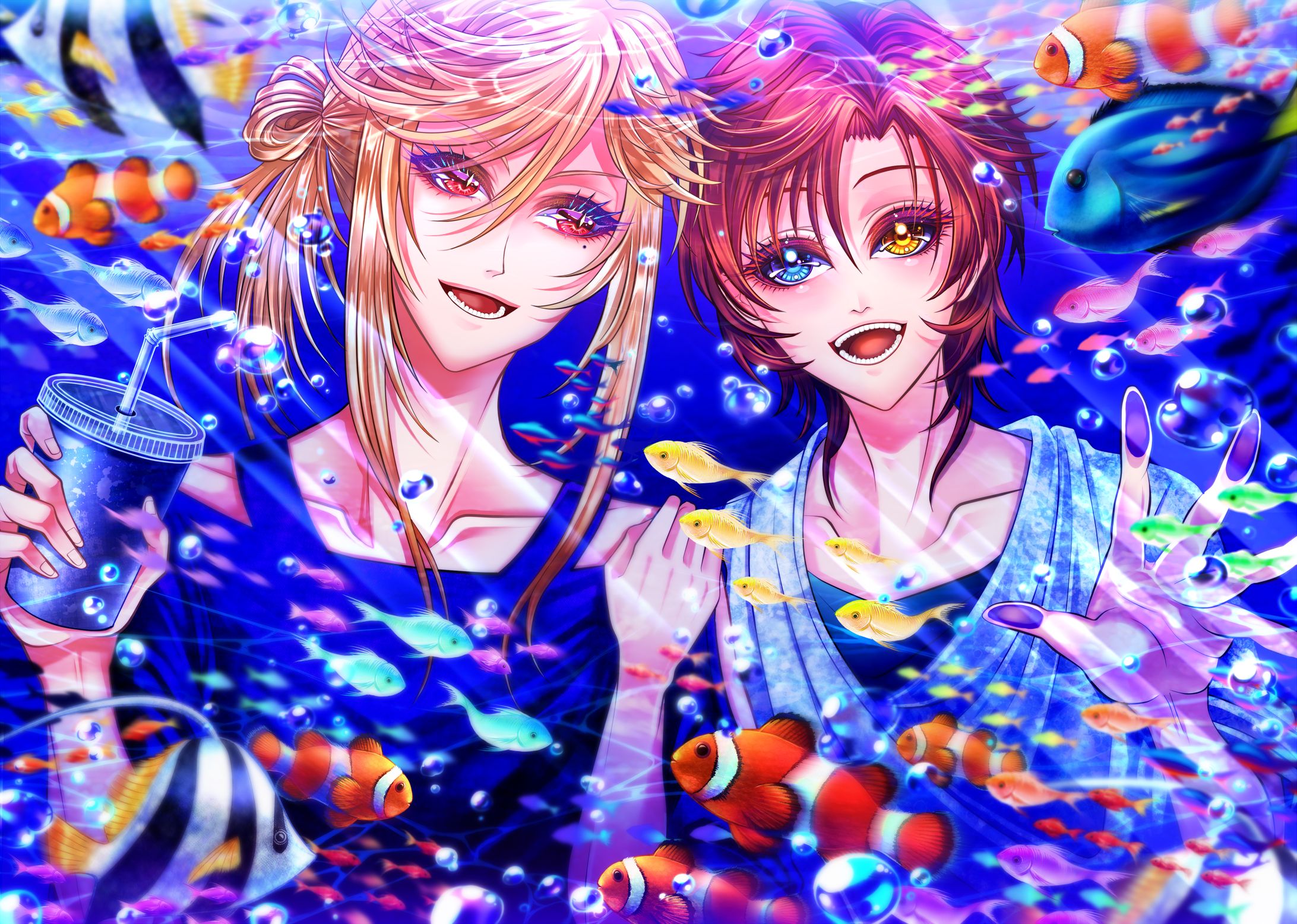 創作イラスト「水族館でのひととき」-1
