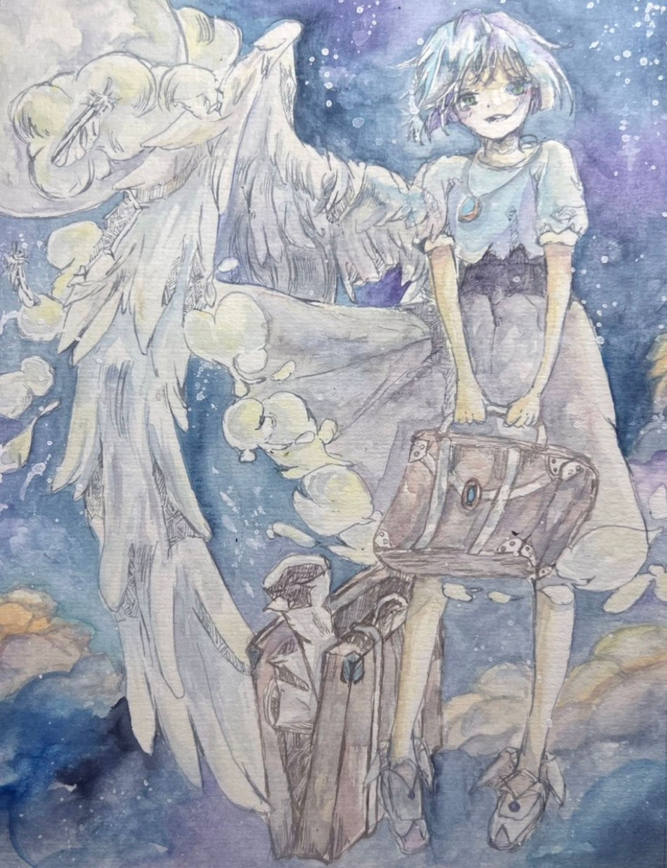 【水彩イラスト】夜空への旅路-1