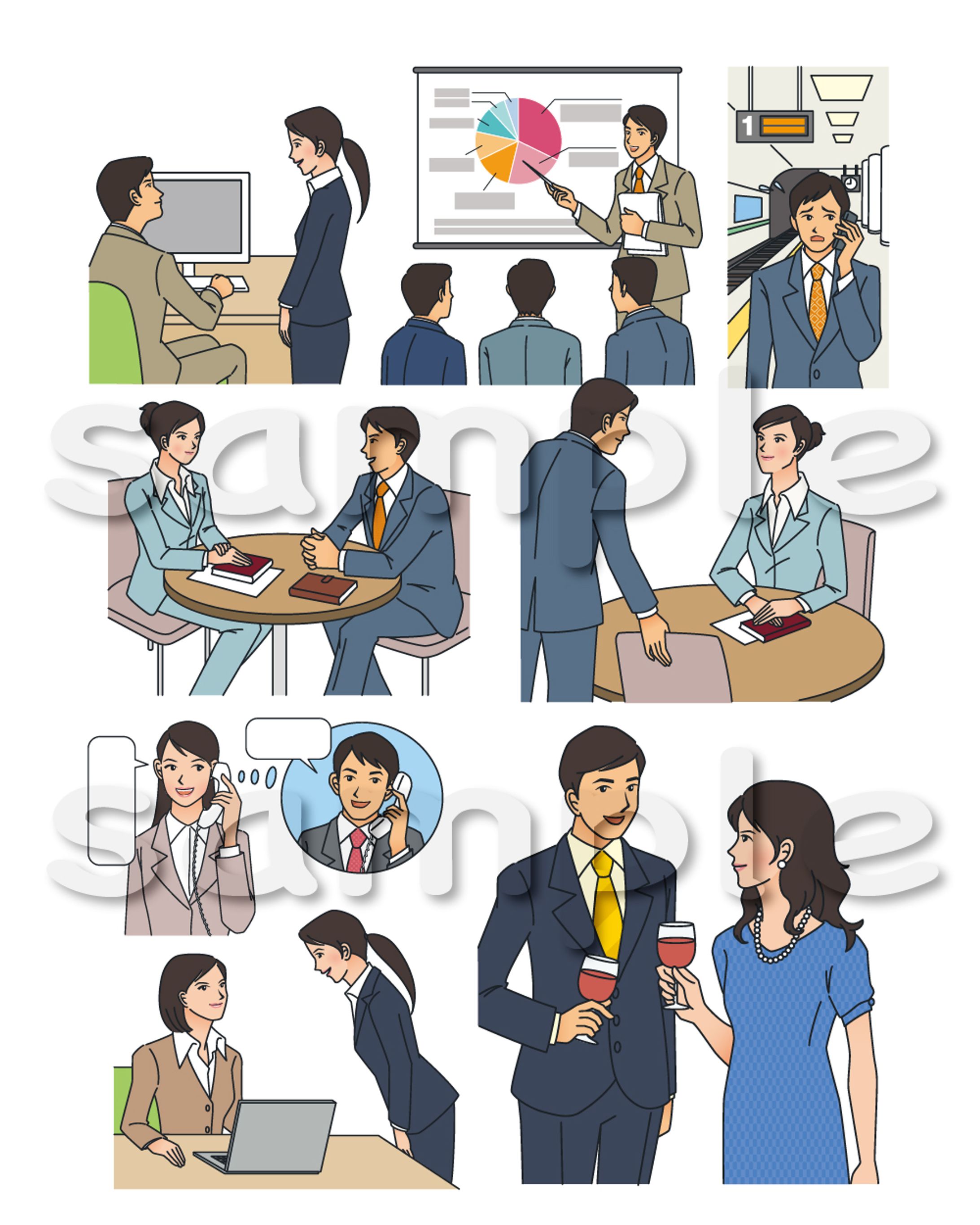 ビジネスシーンやライフスタイルのイラスト-1