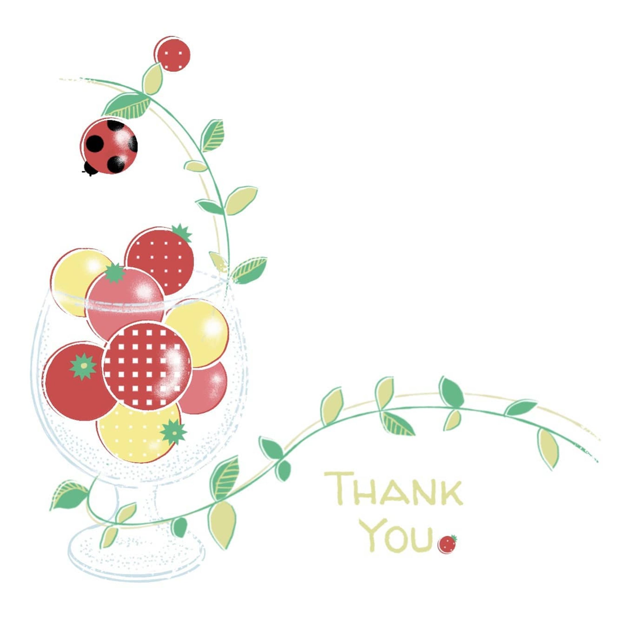 グリーティングカードのイラストを作成しました。　#イラスト #ポストカード #可愛いイラスト #プチトマト #てんとう虫 #グリーティングカード #夏の絵 #イラスト垢 #ありがとう💕 #夏のイラスト #イラスト描きます-1