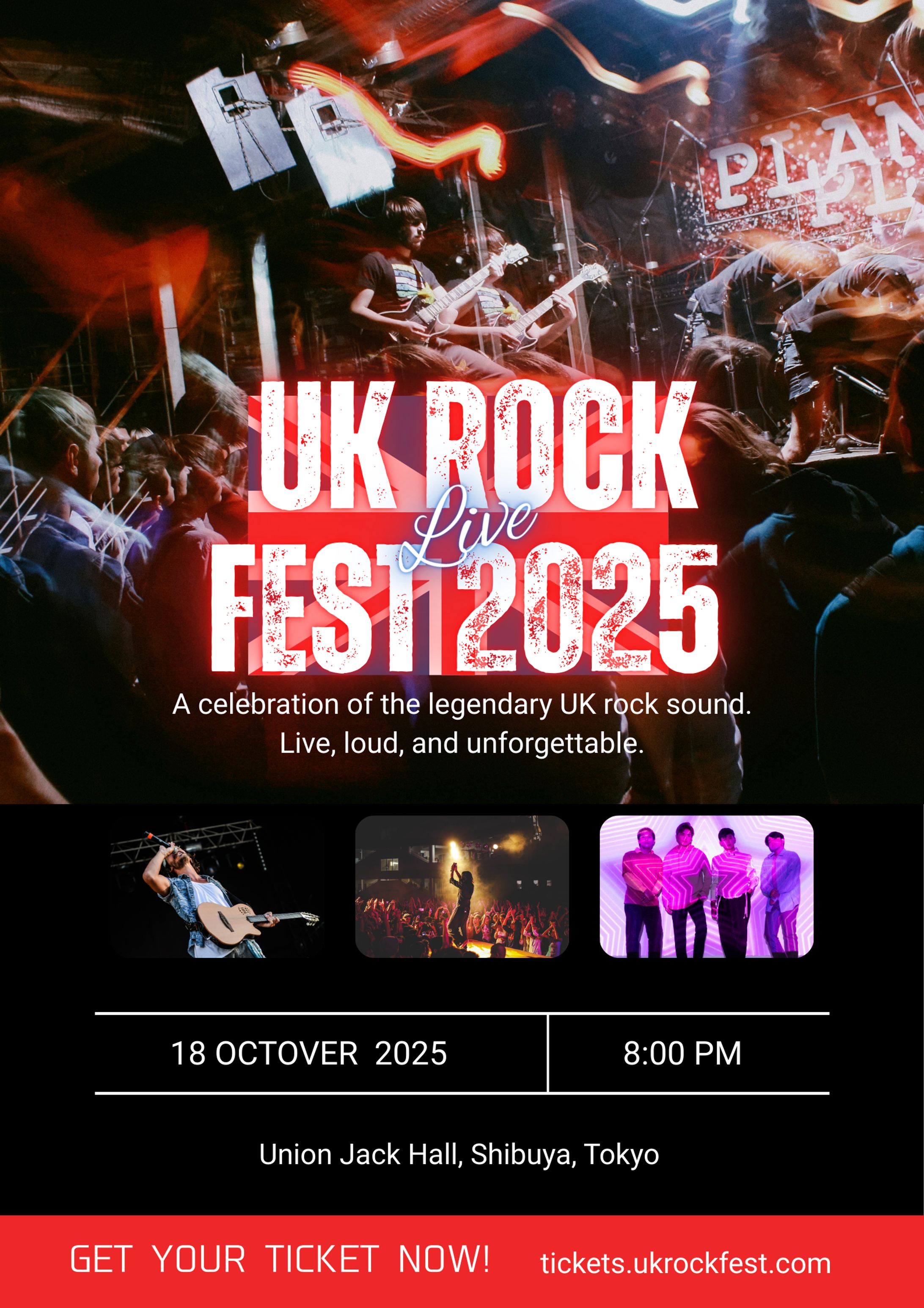 【架空イベントフライヤー】UKロックフェスのフライヤー制作-1