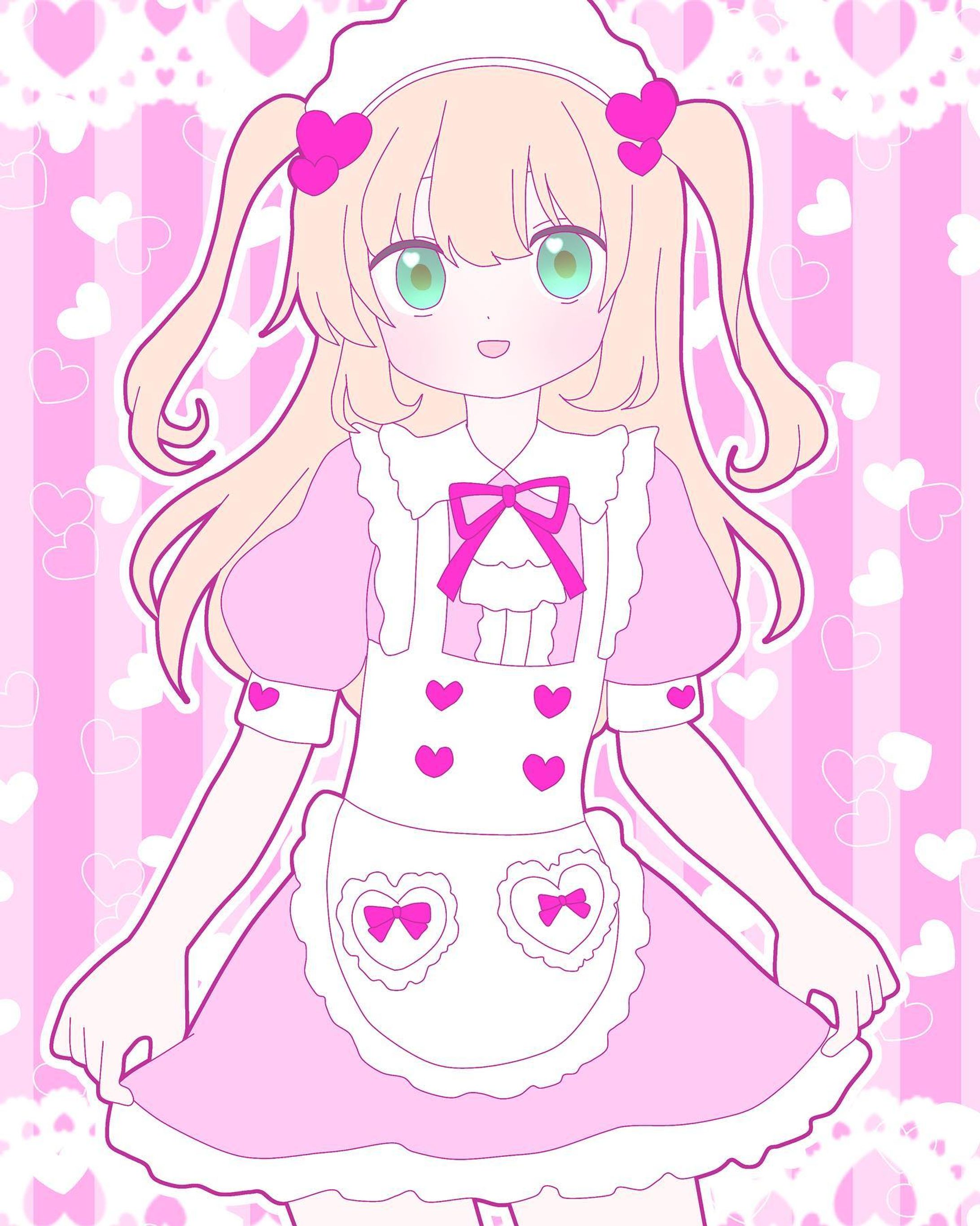 ピンクのメイドさん💕
#イラスト　#お絵描き　#オリジナル　#オリジナルイラスト　#デジタルイラスト　#illust #illustration #メイド　#メイド服　#フリル　#エプロン　#ピンク　#女の子　#女の子イラスト　#ハート-1