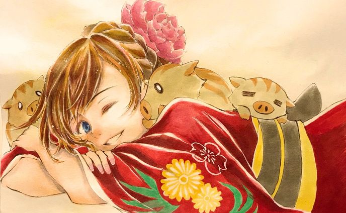創作　2019年賀状イラスト