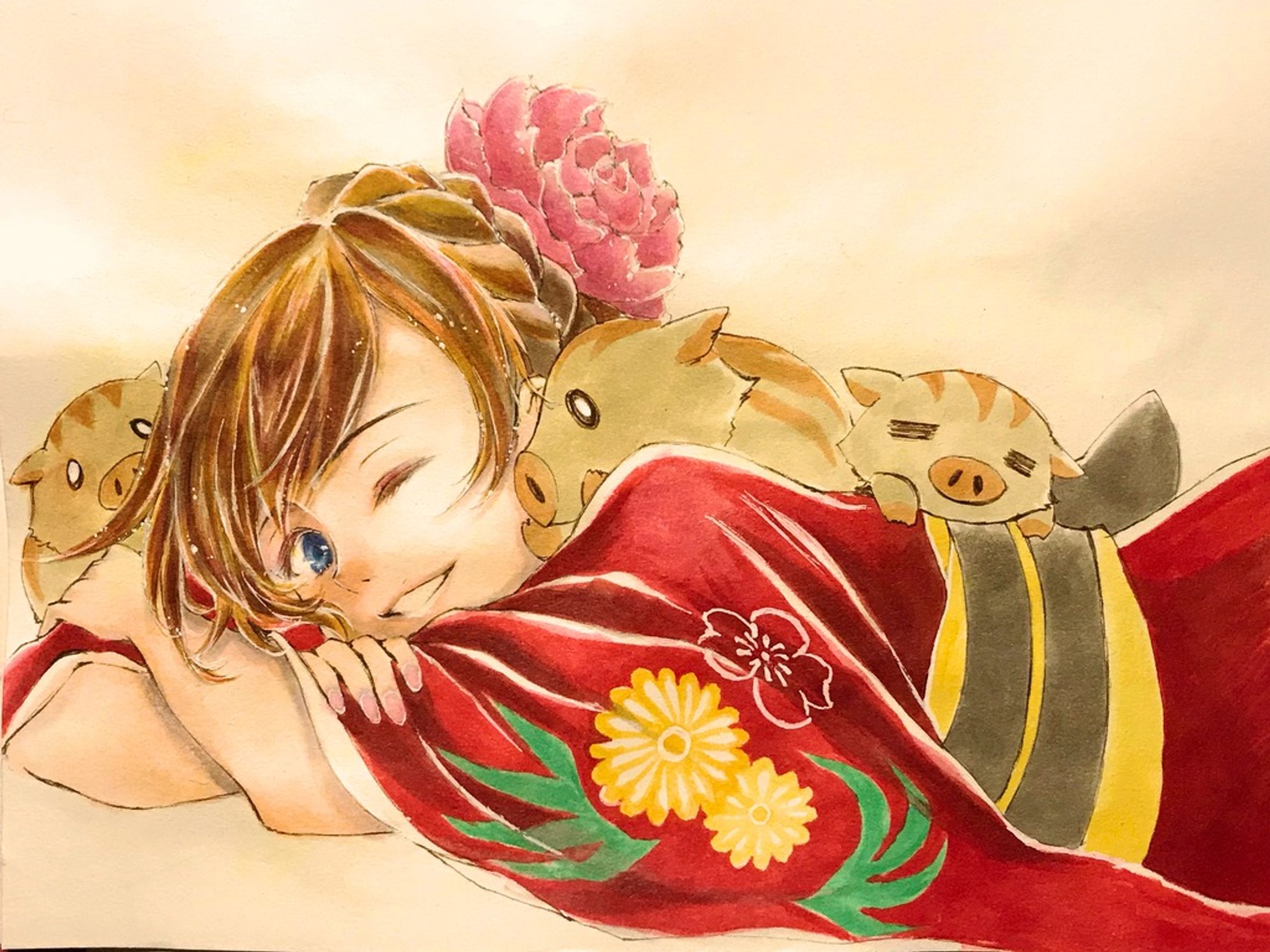 創作　2019年賀状イラスト-1