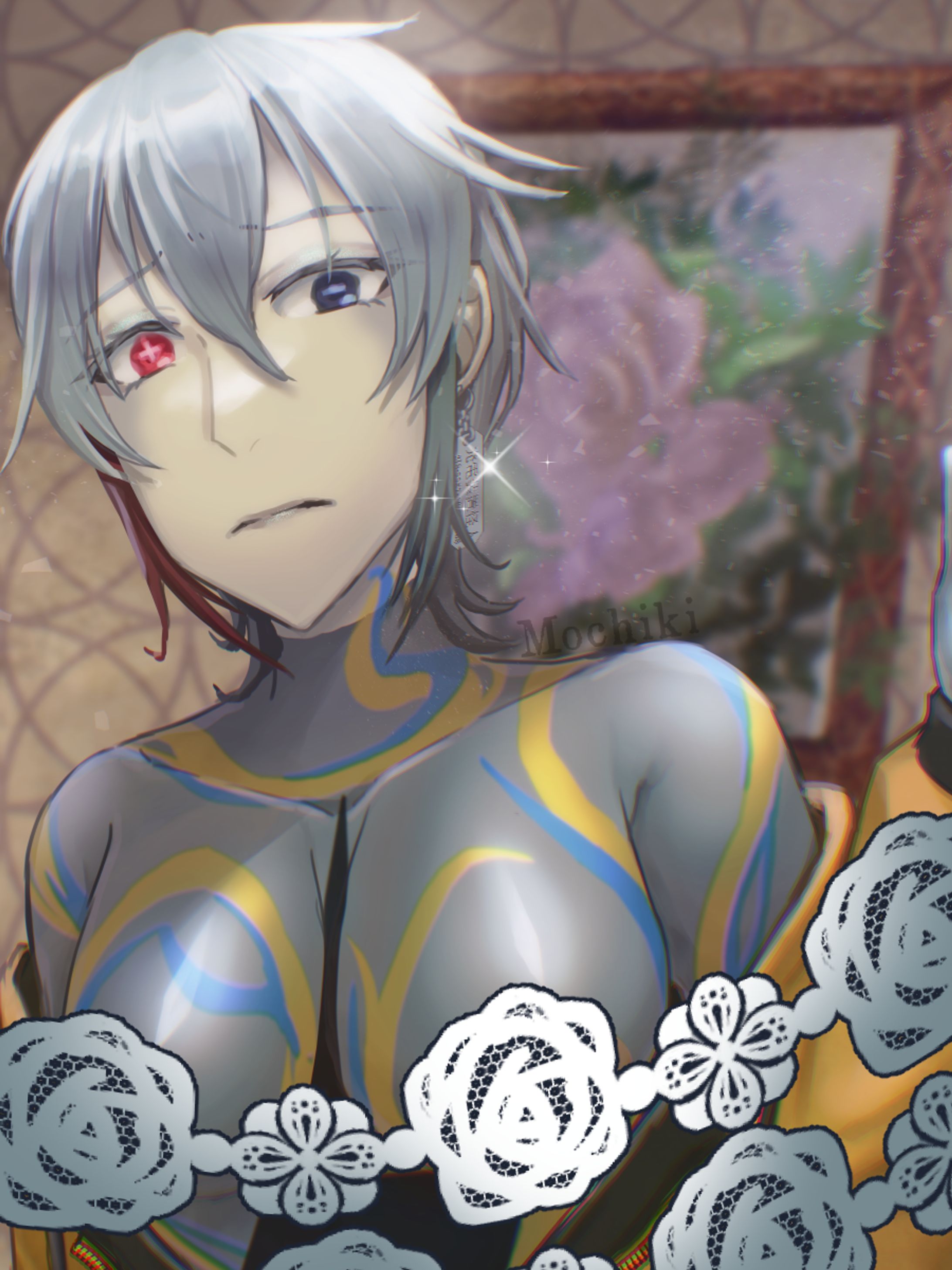 【NSFW/成人向け】皮膚ラバー化＆豊胸男性イラスト-1