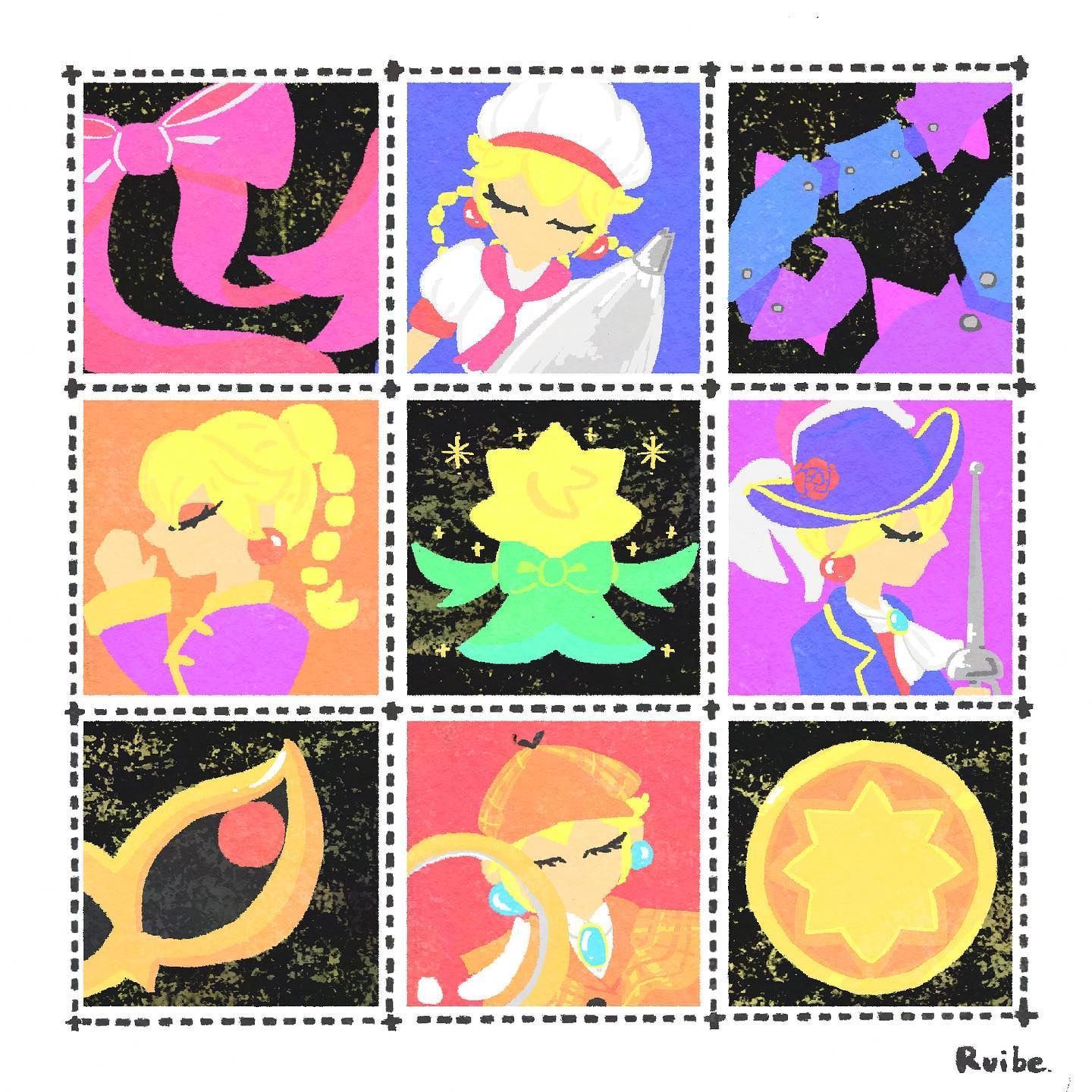切手絵風プリンセスピーチショウタイム！ #プリンセスピーチ