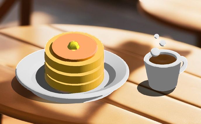 パンケーキとコーヒーの3Dグラフィックス制作