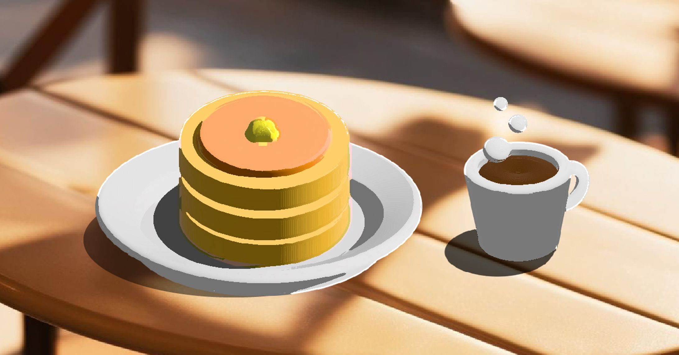 パンケーキとコーヒーの3Dグラフィックス制作-1