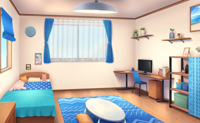 青いインテリアの部屋