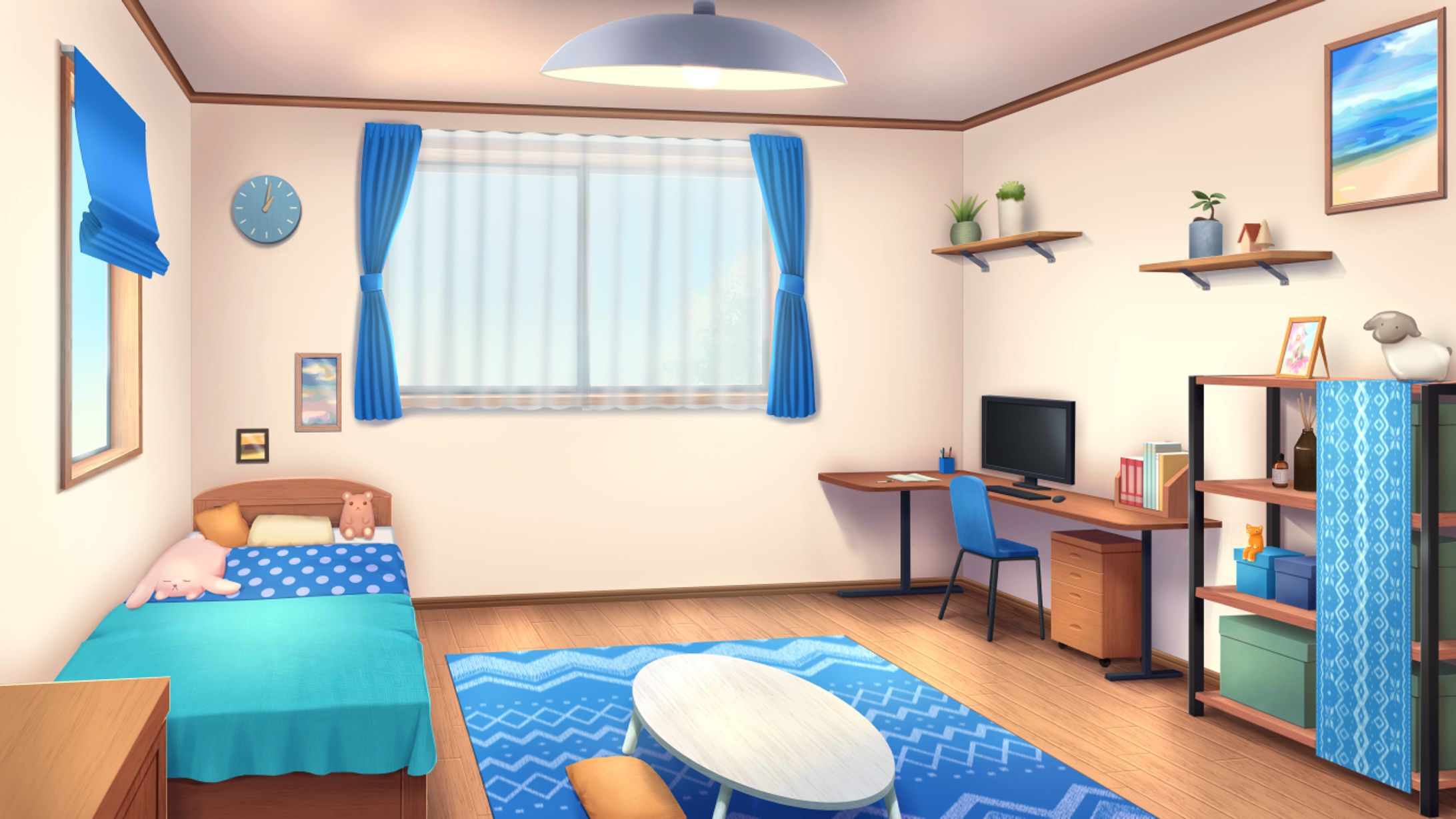 青いインテリアの部屋-1