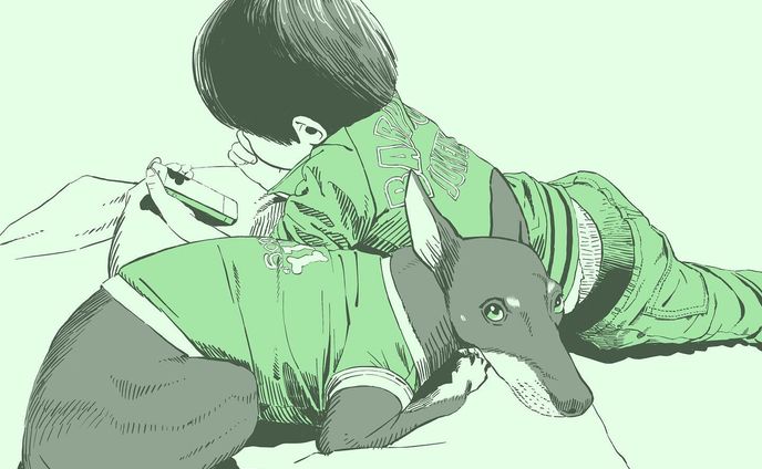 A dog whose playmate was taken by a smartphone
#うちの息子のポートレイト
#illustration #portrait #boy