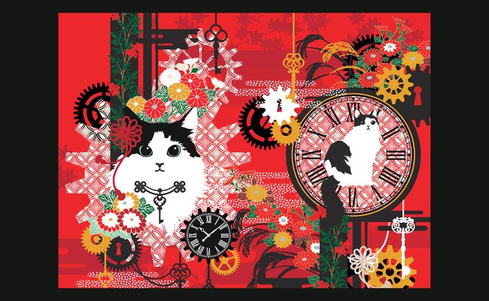 和猫絵巻-紅