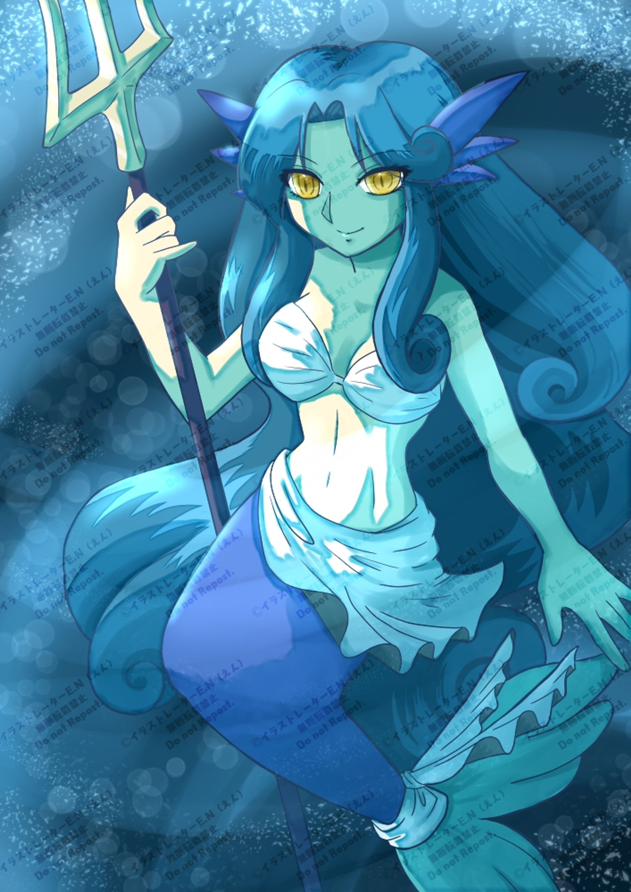 人魚一枚絵イラスト-1