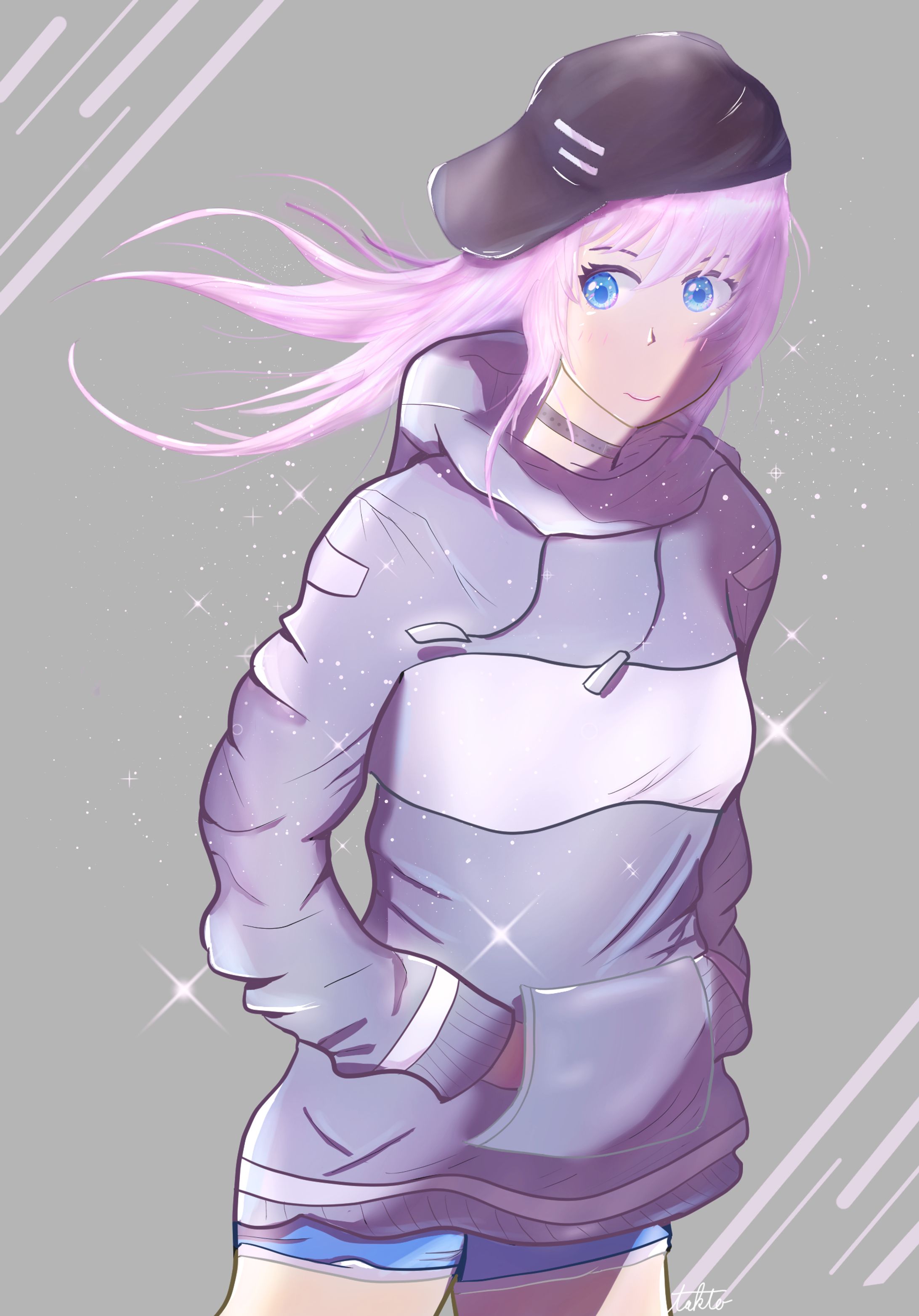 オリジナルピンク髪女の子-1