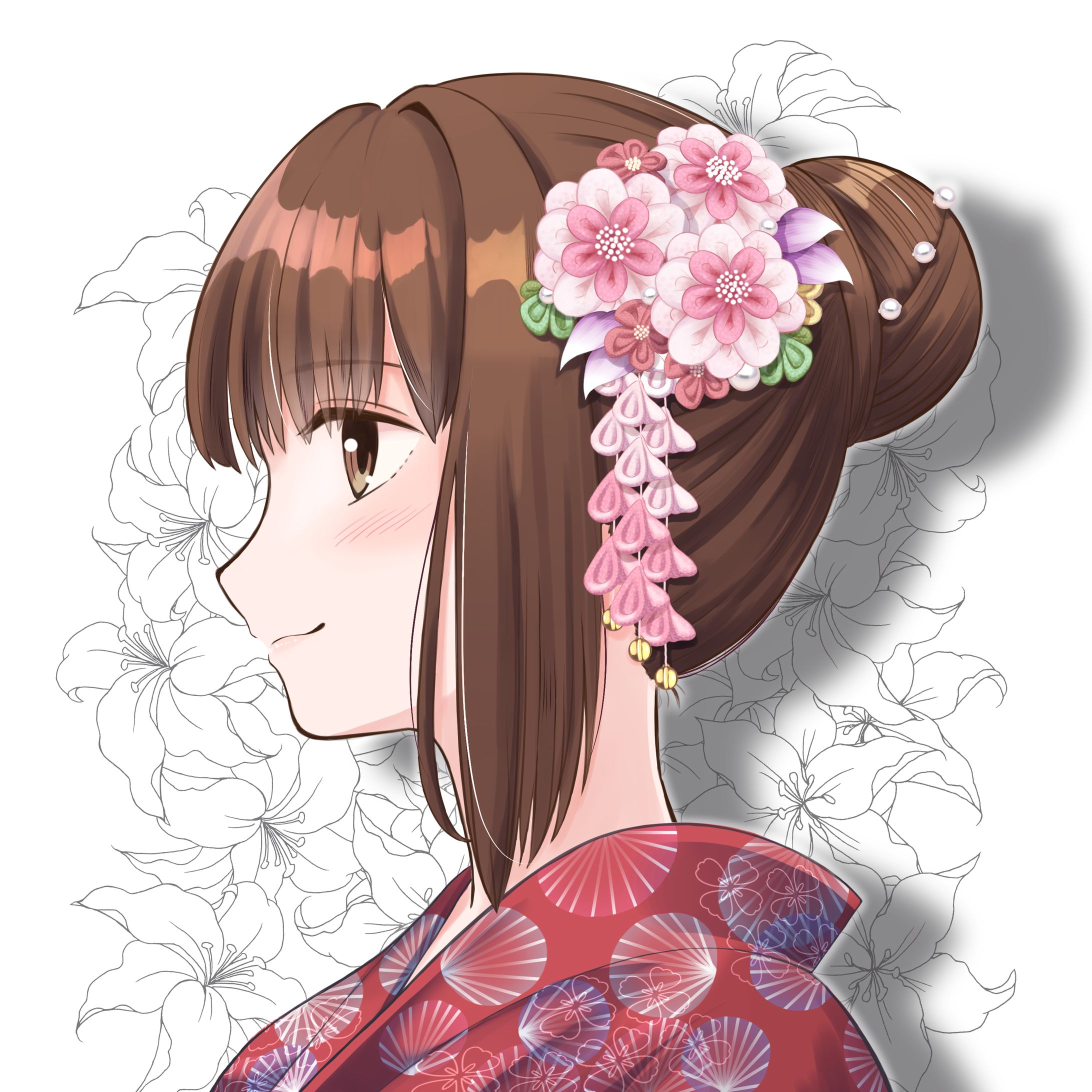 アイコン用　和服　茶髪-1