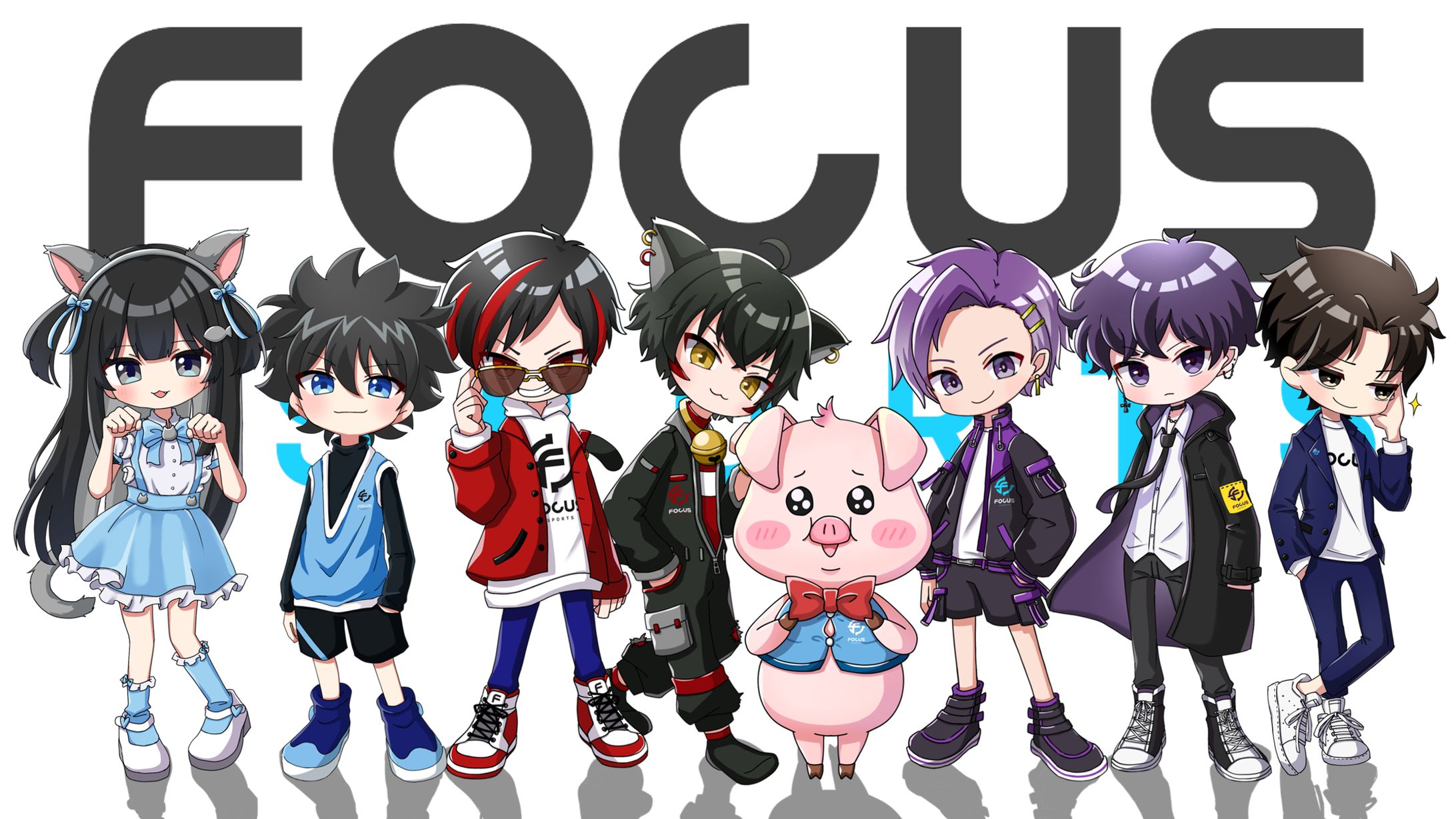 focus e-Sports様　3頭身チームメンバーイラスト-1