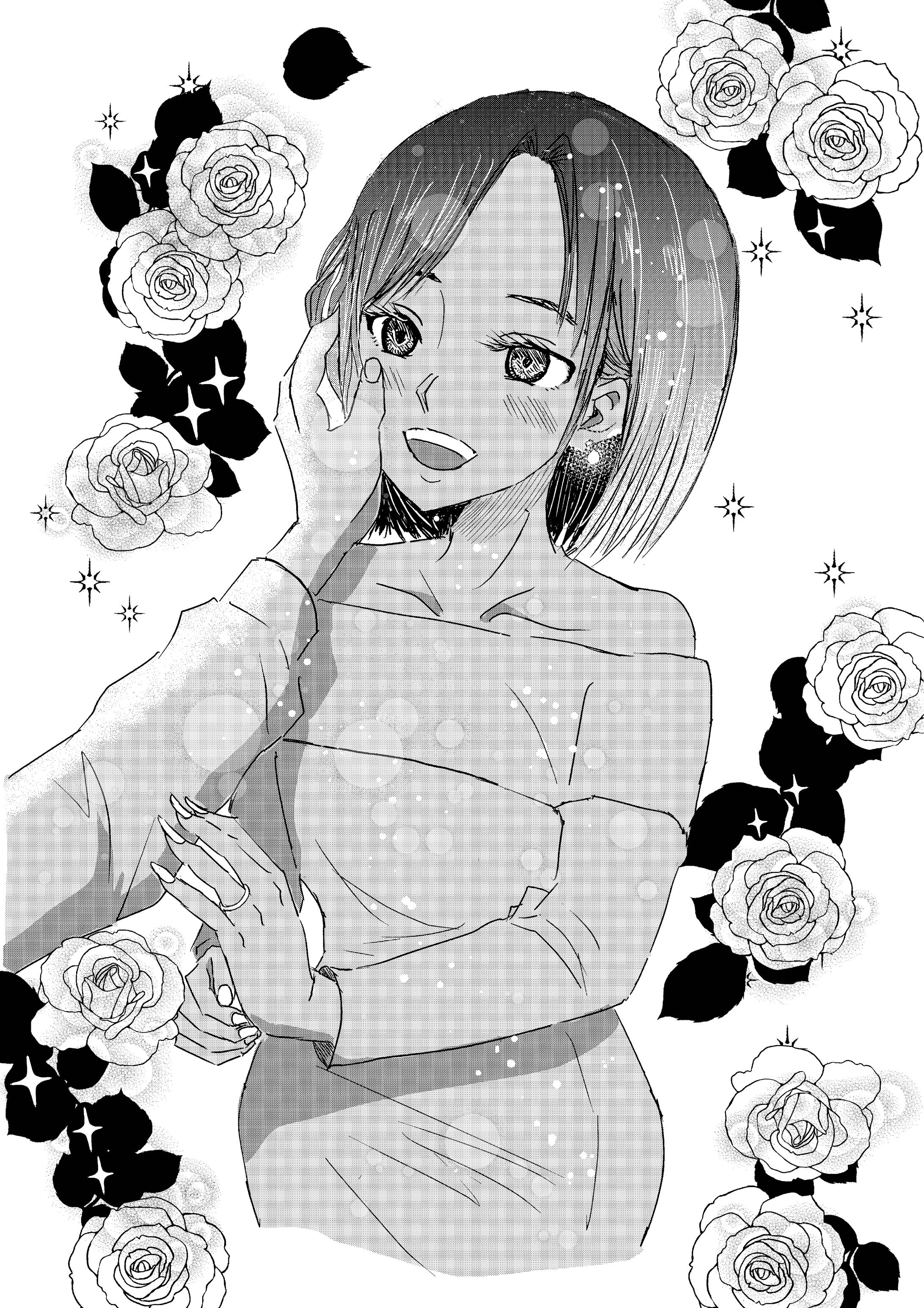 モノクロ　女性イラスト-1