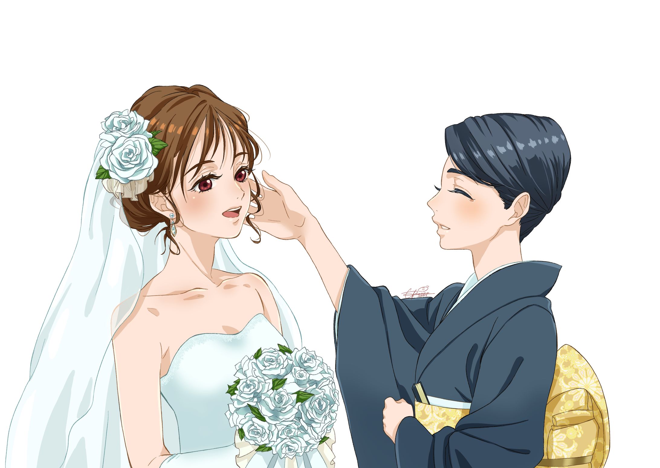 ウェディングドレス姿の娘とその母親-1