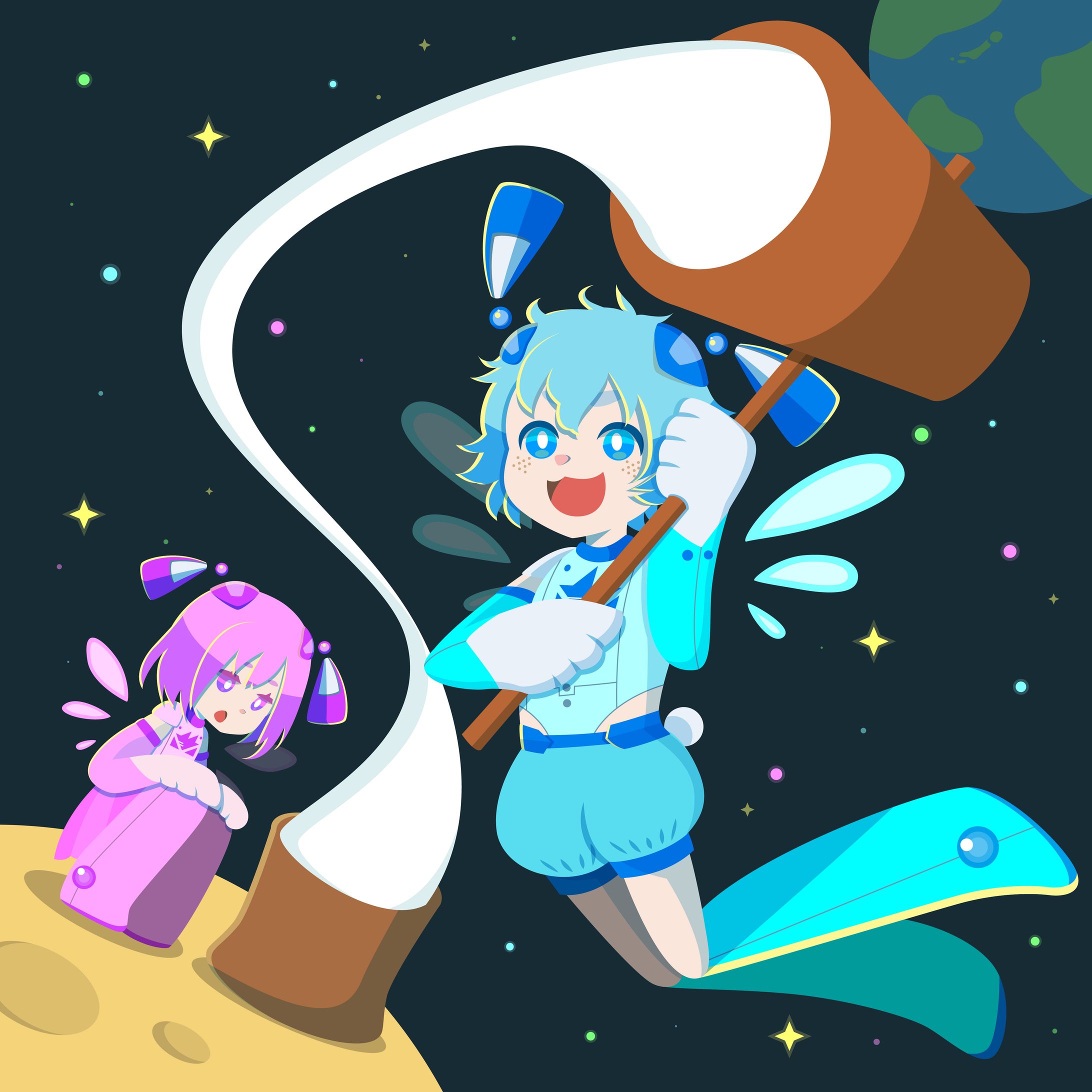 月でうさぎが餅つきしてる -1