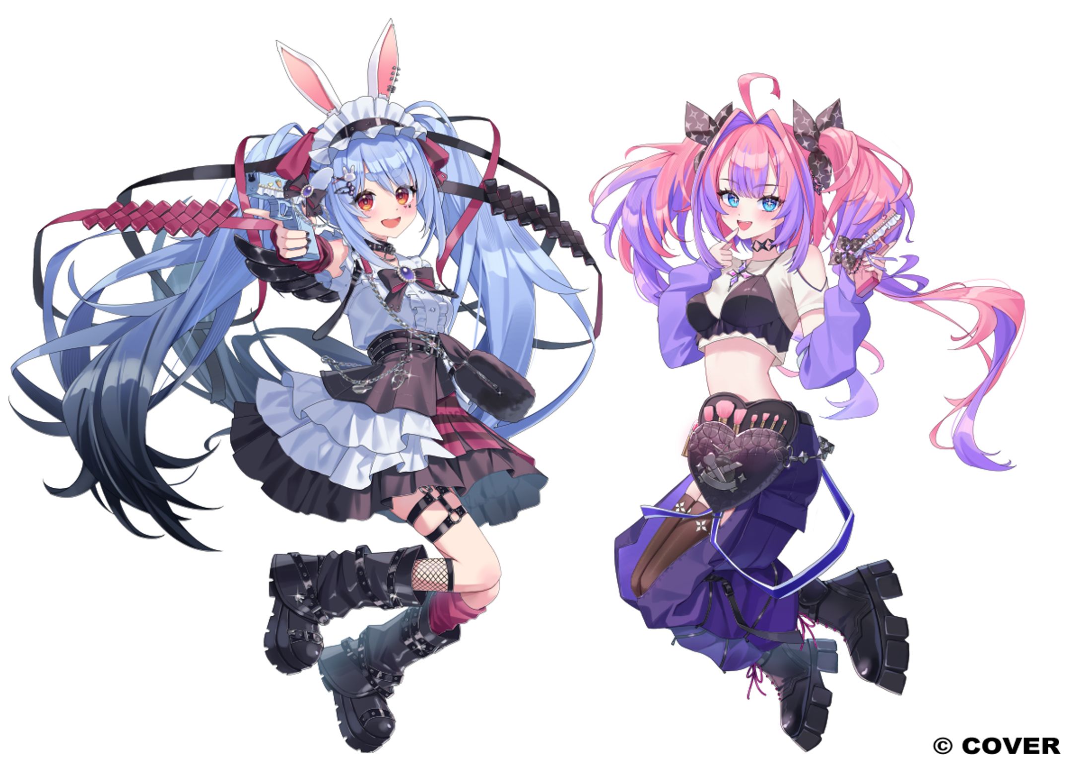 カバー株式会社様　ホロライブ所属 綺々羅々ヴィヴィ様/兎田ぺこら様『だいしきゅーだいしゅき』歌ってみたイラスト 立ち絵2点/表情差分4点-1
