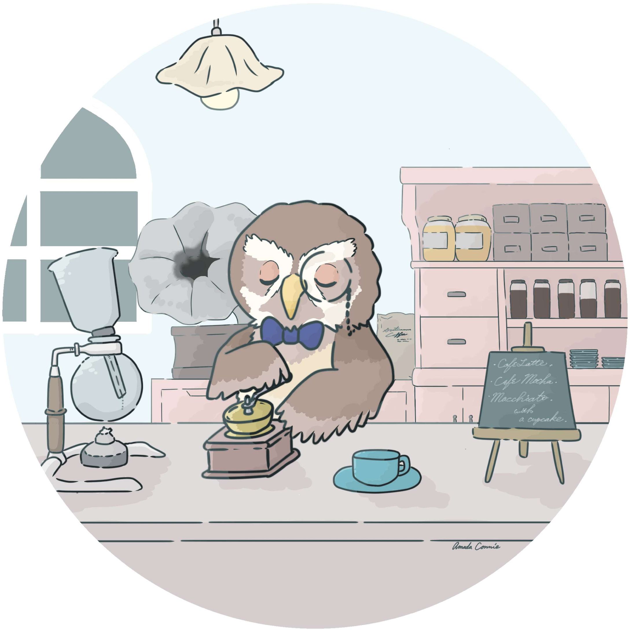イラスト『ふくろうカフェ』-1