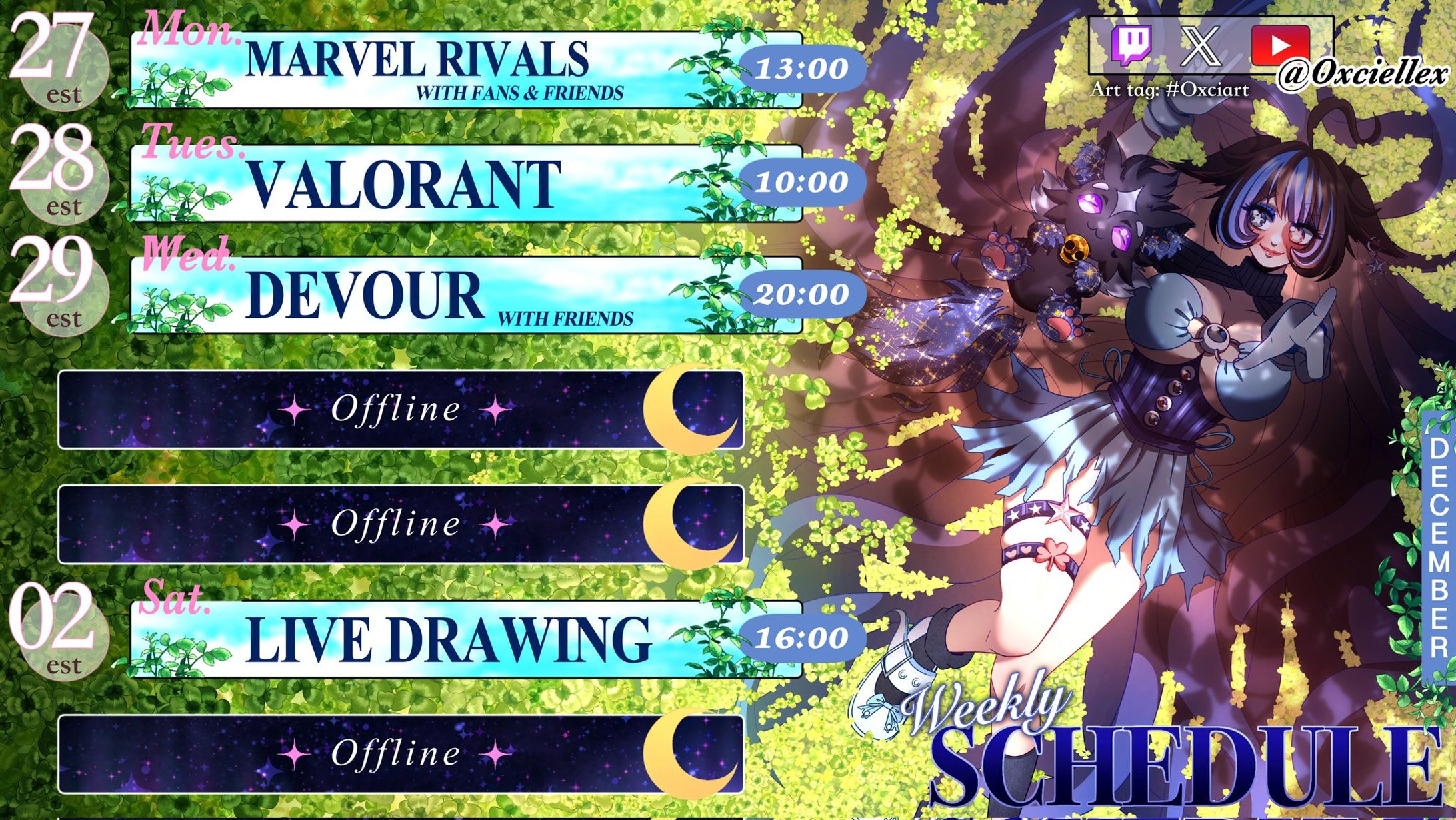 Commission for Oxciellex for his Weekly schedule (include an illustration!)-1