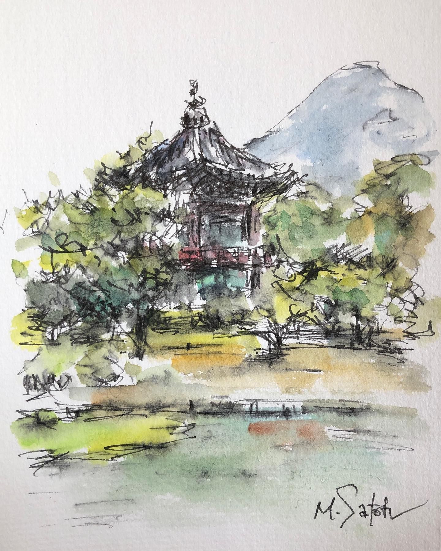20年以上前に仕事で行った、韓国の写真が出てきたので描いてみた