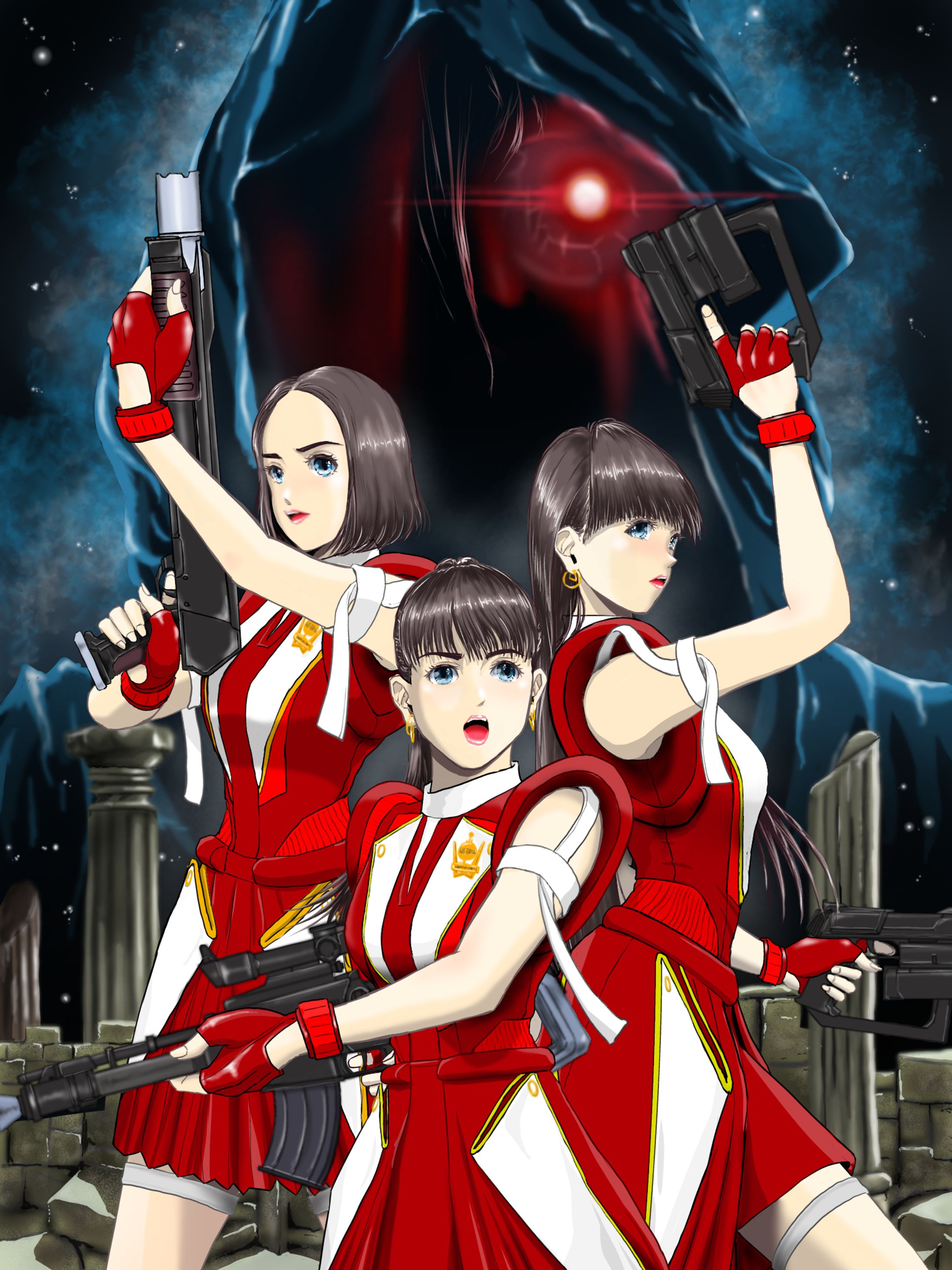 ハーフボディ作例(3人+背景あり)-1