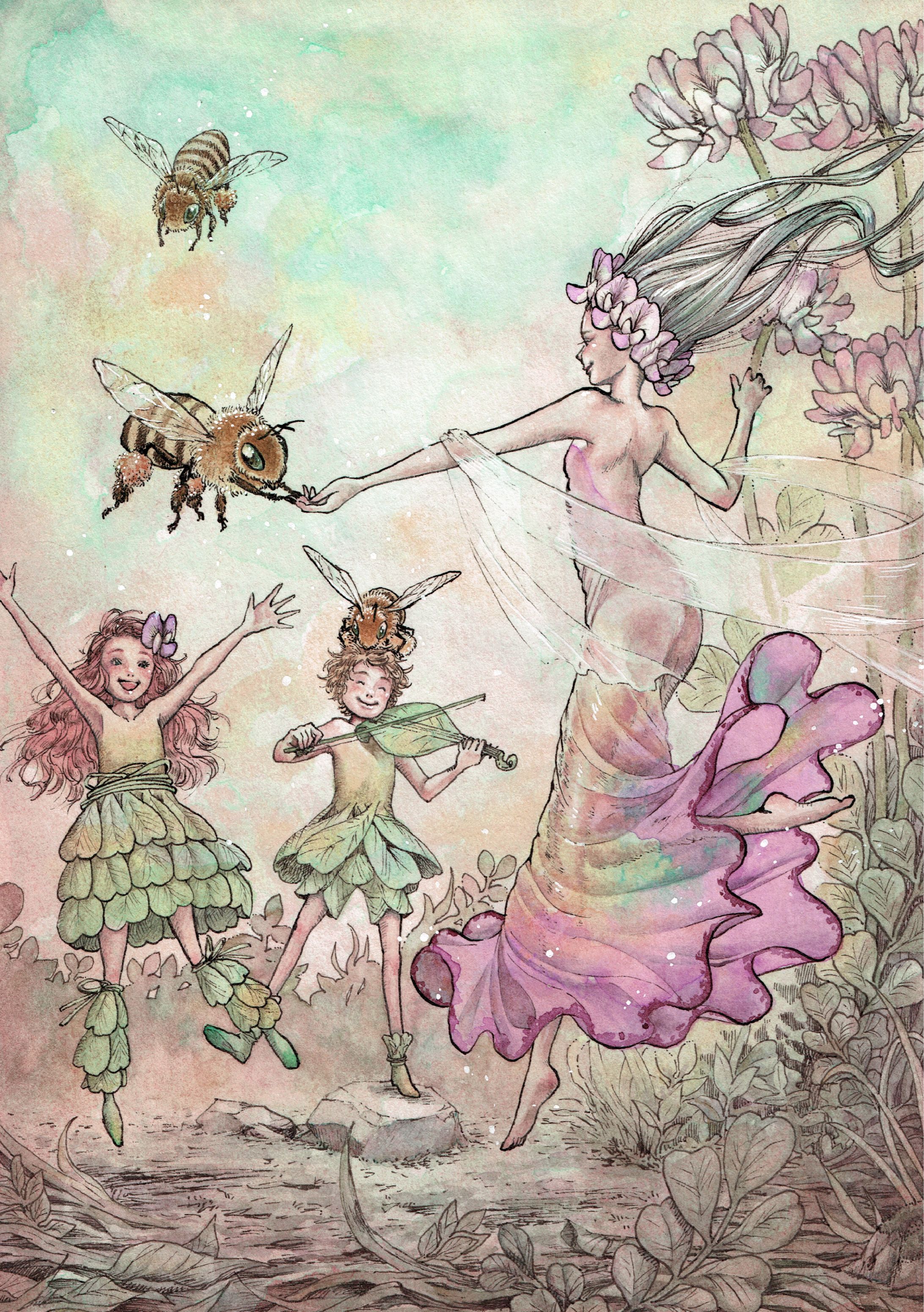 ミツバチとレンゲソウのダンス-1