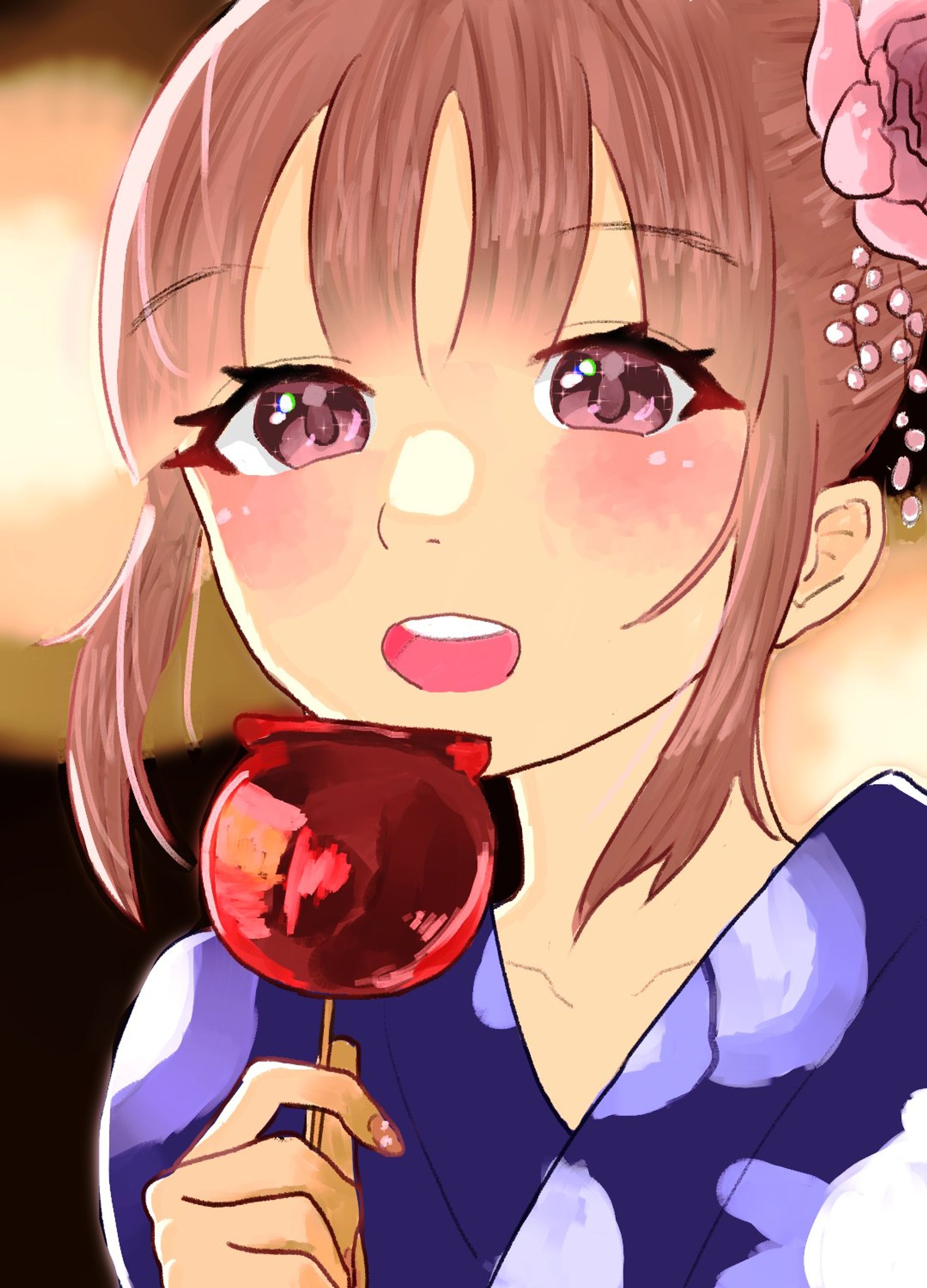 夏祭りでリンゴ飴を-1