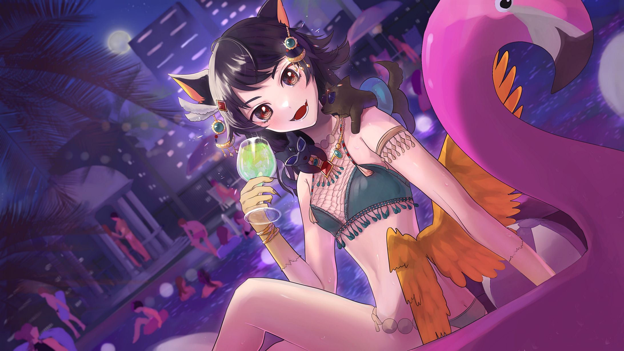 水着イラスト【ナイトプール】-1