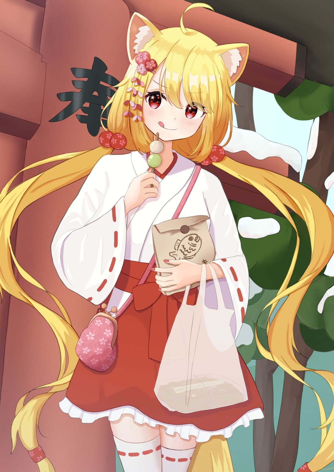 1/1☆イラストオーダー色紙手描きイラスト原画狐巫女