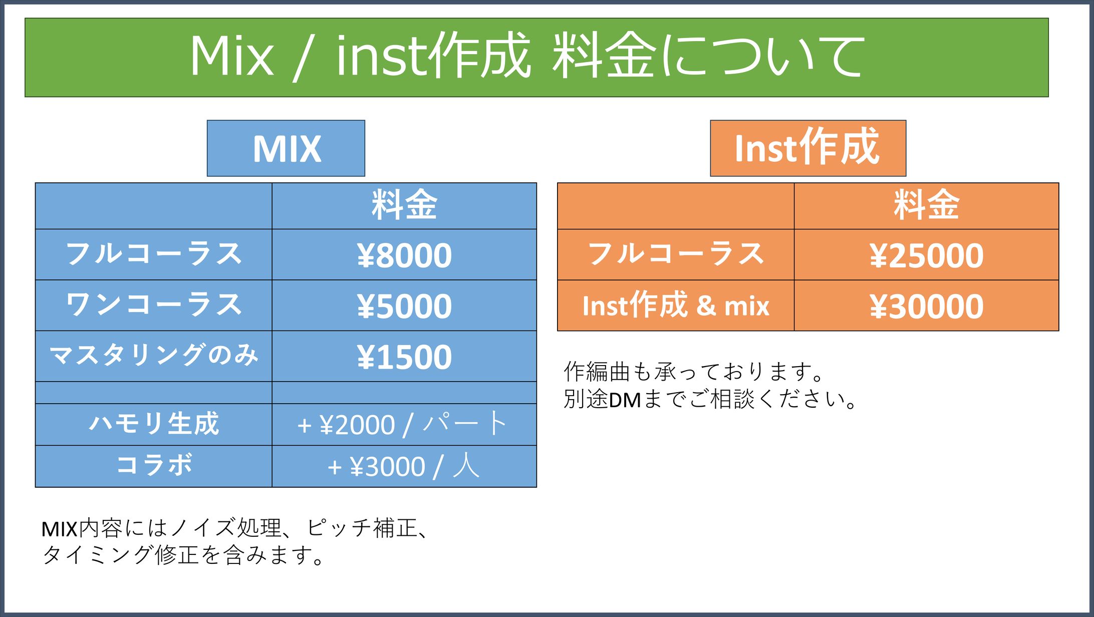 MIX / inst作成料金表-1