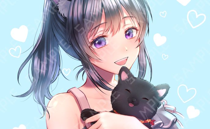 SNSアイコン　黒猫と女の子