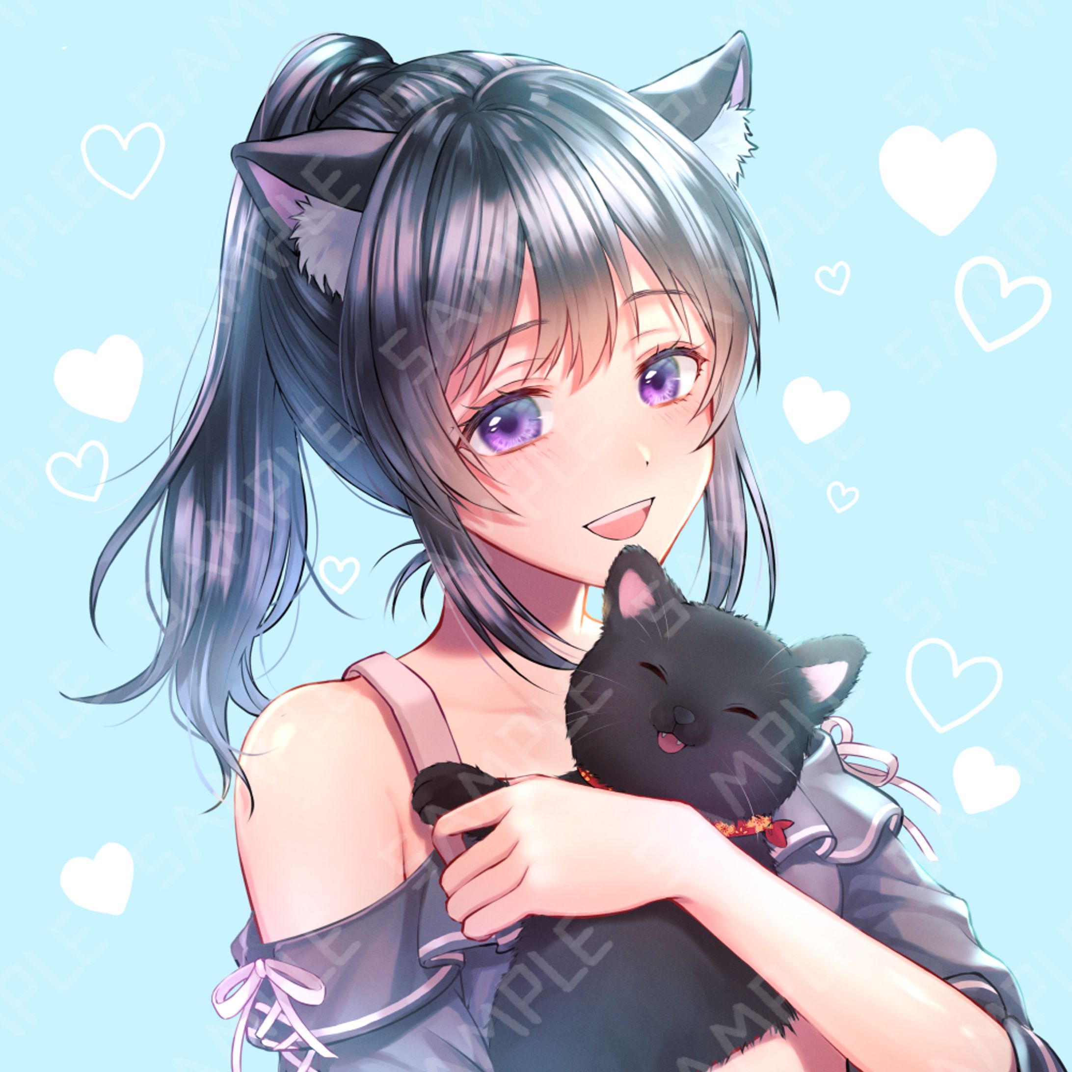 SNSアイコン　黒猫と女の子-1