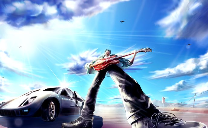 荒野と車と青年