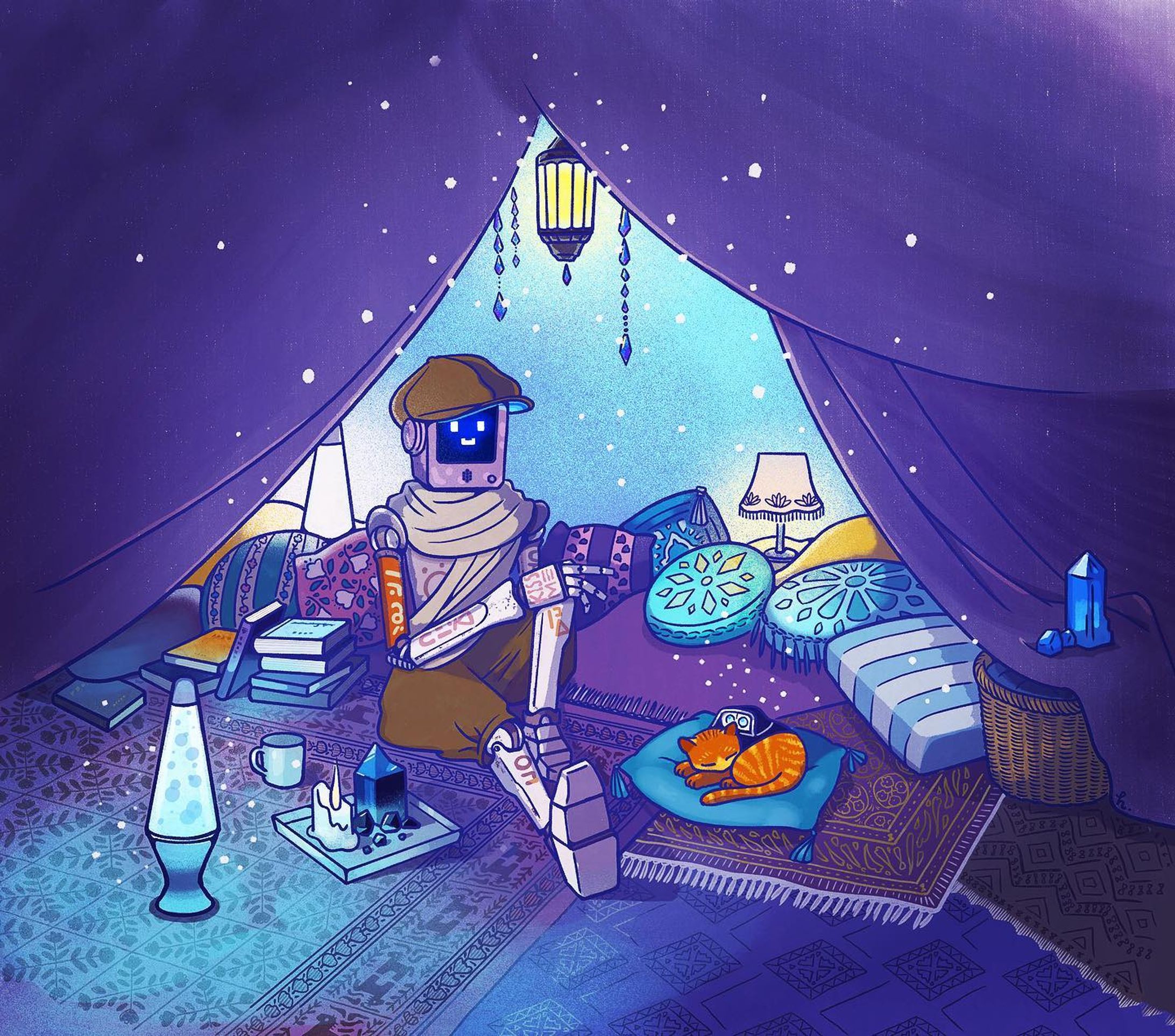 『Stray』のクレメンタインの部屋が好きなので描いてみた。模様描くの楽しか〜
そして、ちょうど今日は猫の日だね！

#illustration 
#illustrator 
#stray 
#game 
#clementine
#イラスト
#イラストグラム 
#ストレイ
#ゲーム
#猫の日
#cat
#クレメンタイン
#クレメンタインの部屋
#絵-1