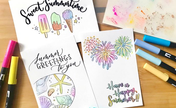 トンボ鉛筆「Fun Art Studio」ARCH DAYSトピックス内ハンドレタリングテンプレート (暑中見舞い)