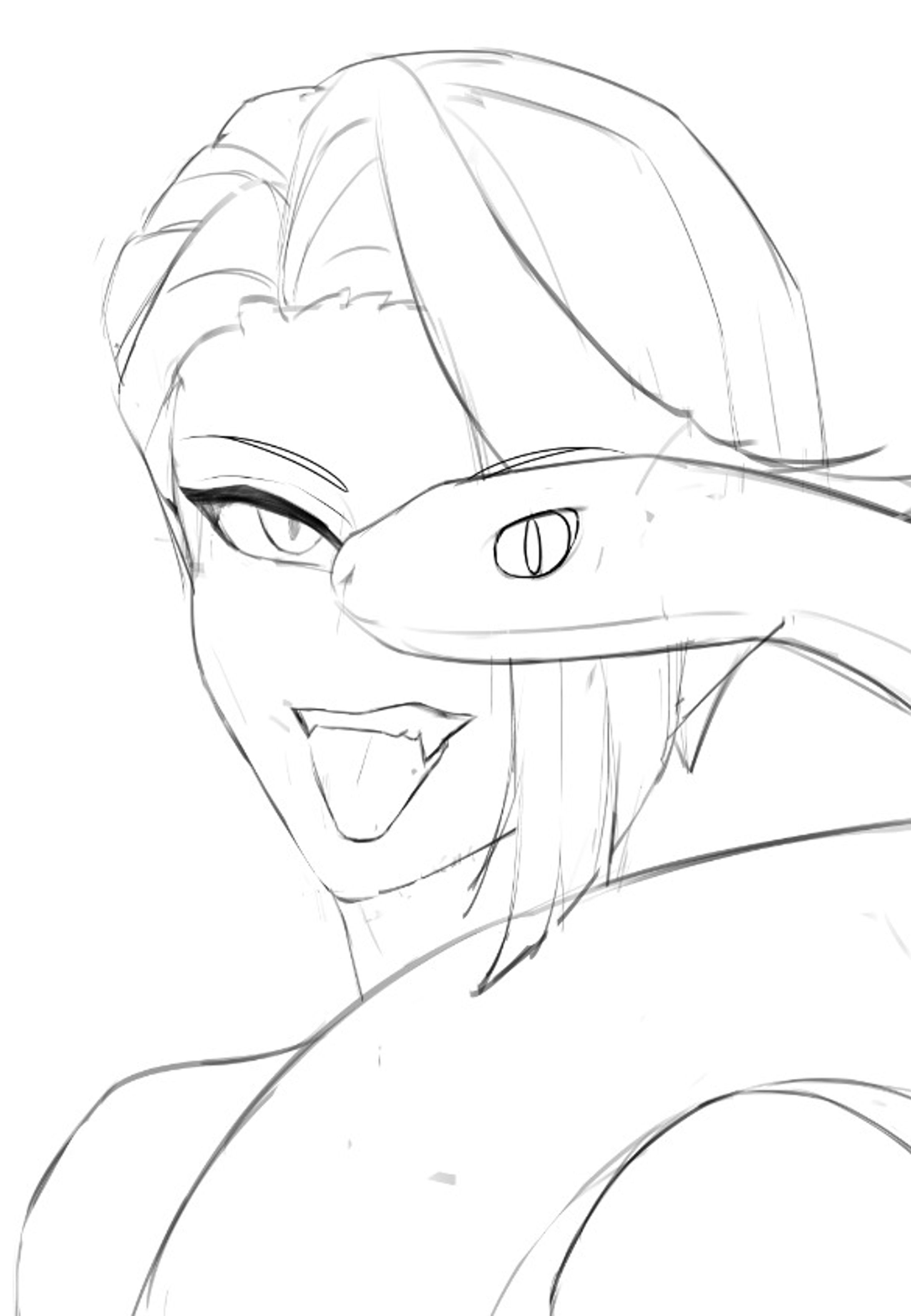 Sketch Katara and snake-1