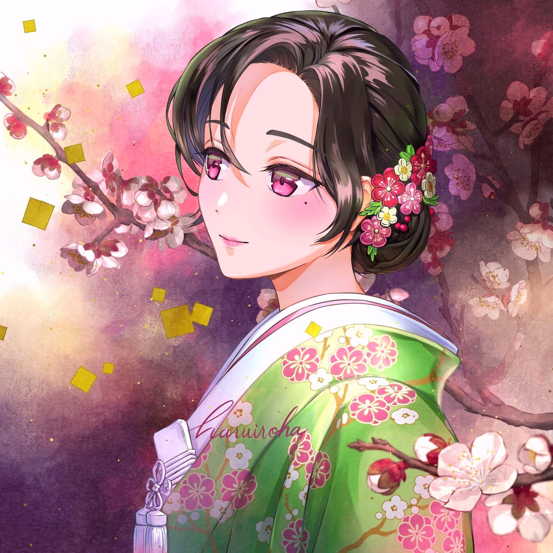 創作「紅白梅図」-1