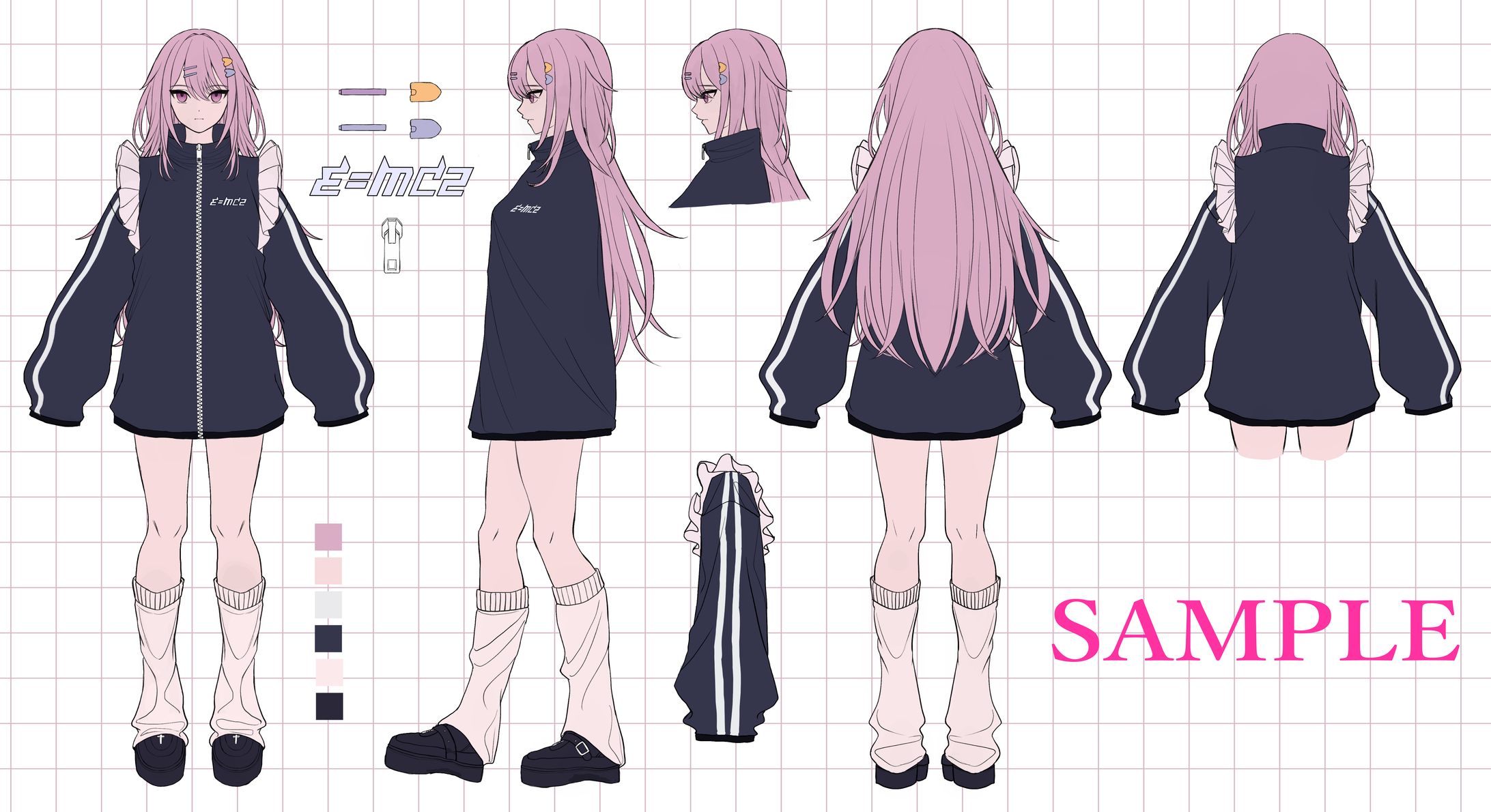 vtuber 弦病すみ様　三面図キャラクターデザイン-1