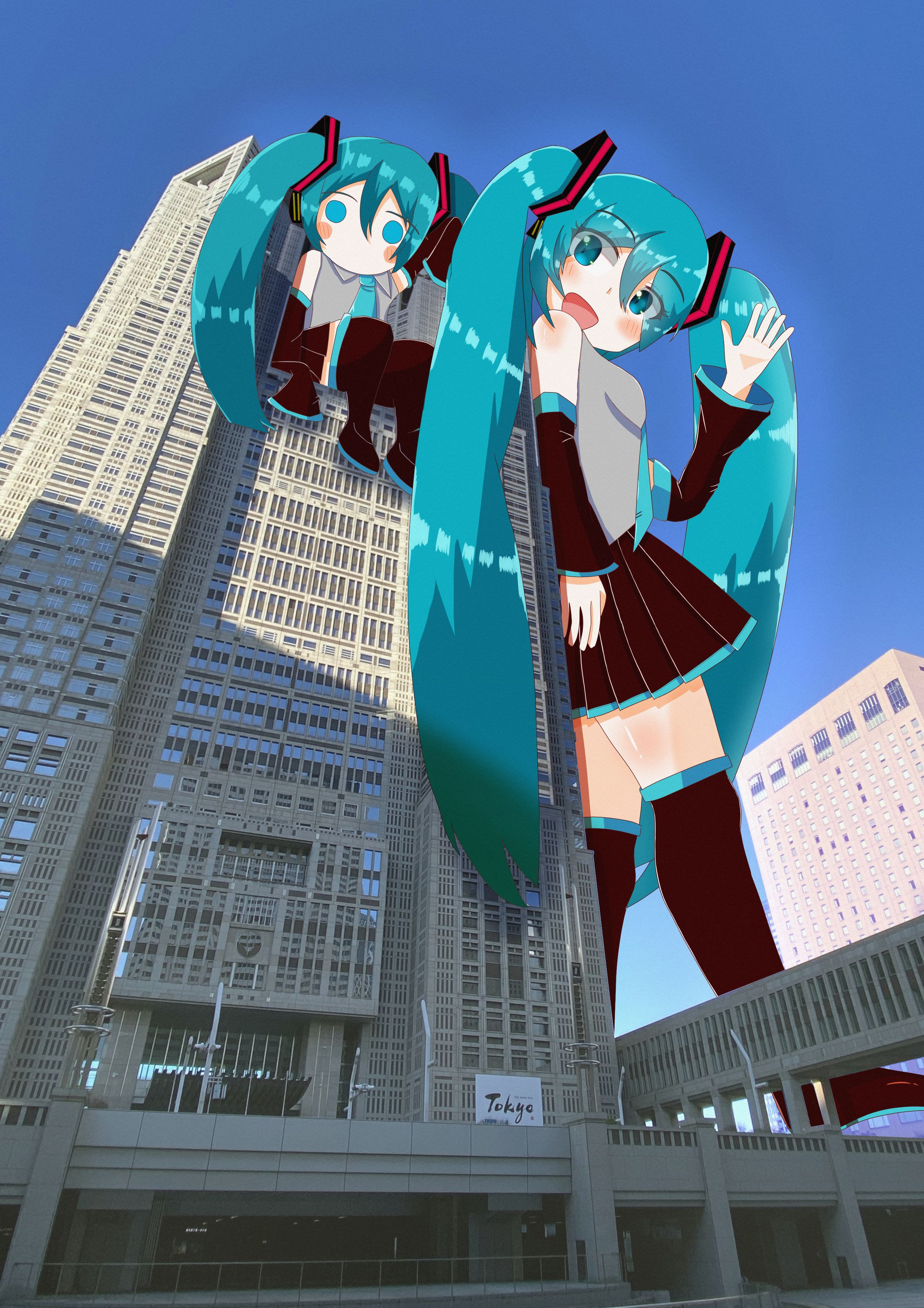 巨大初音ミク＆巨大ちびミクwith東京都庁-1