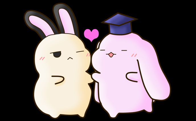 博士帽のうさぎと番のうさぎ