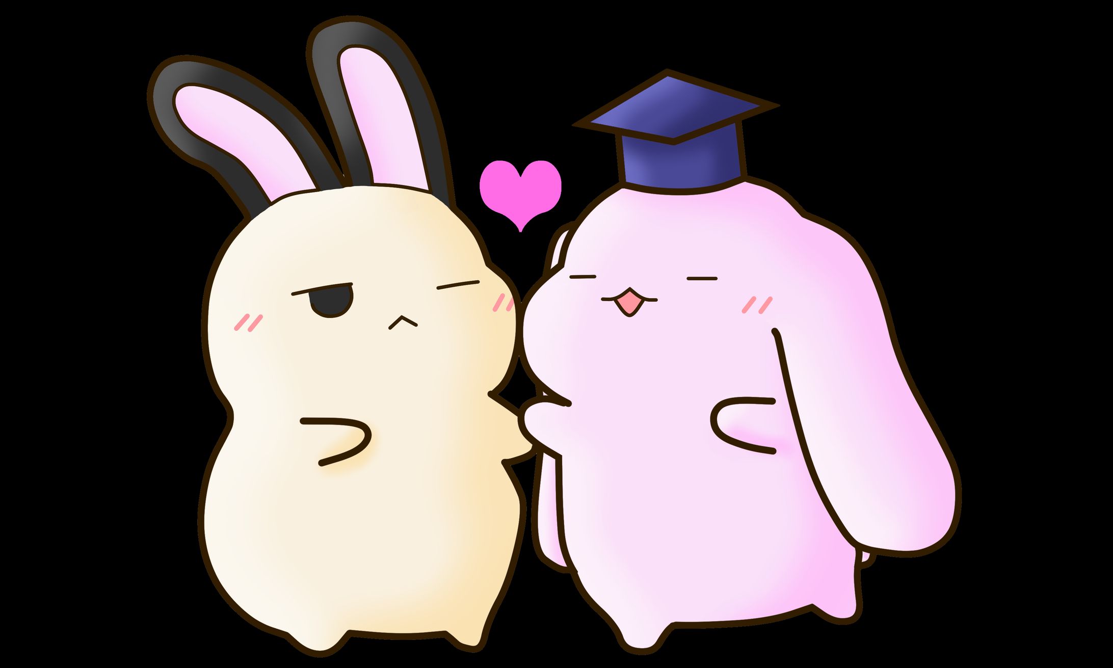 博士帽のうさぎと番のうさぎ-1