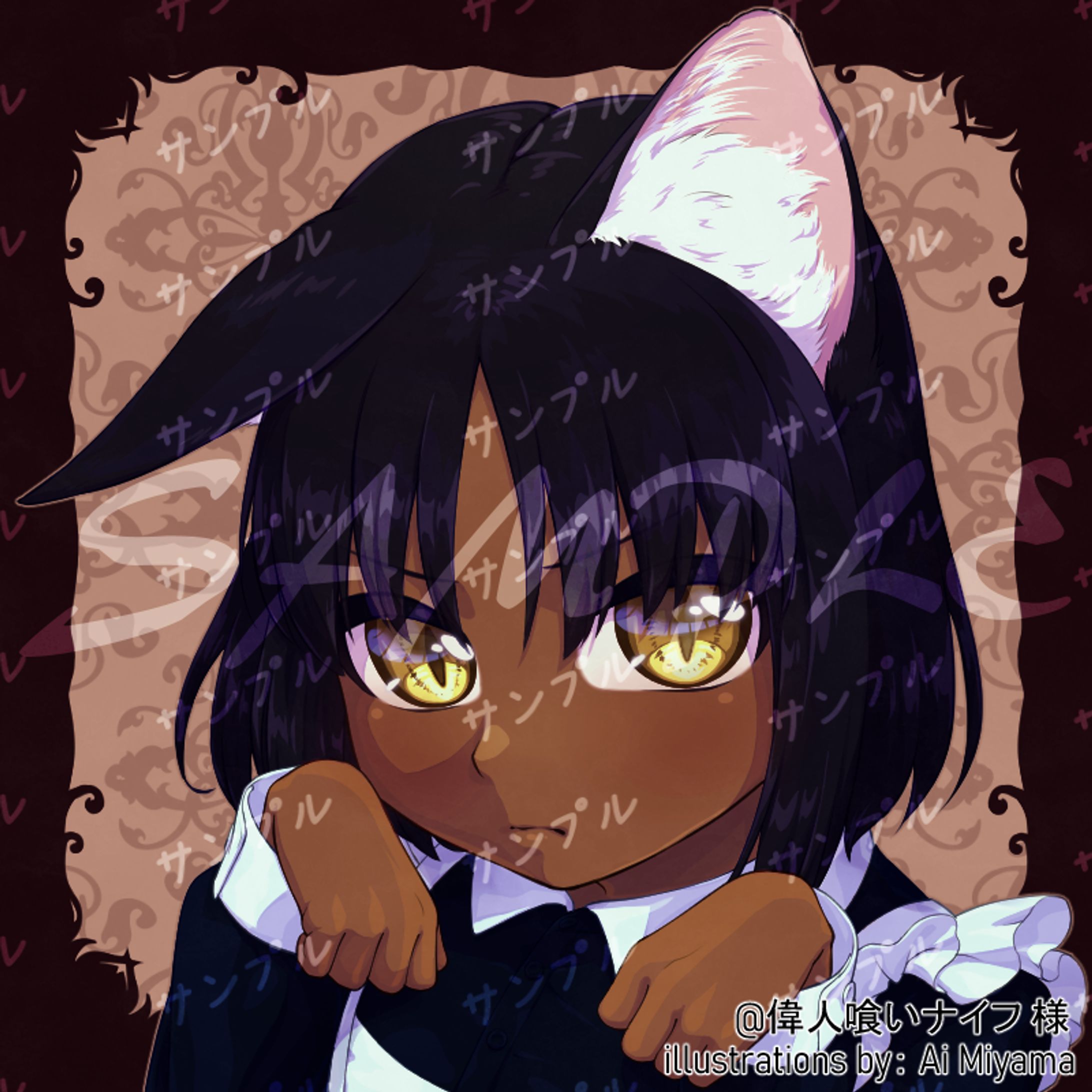褐色黒髪金眼のケモミミ女の子アイコン-1