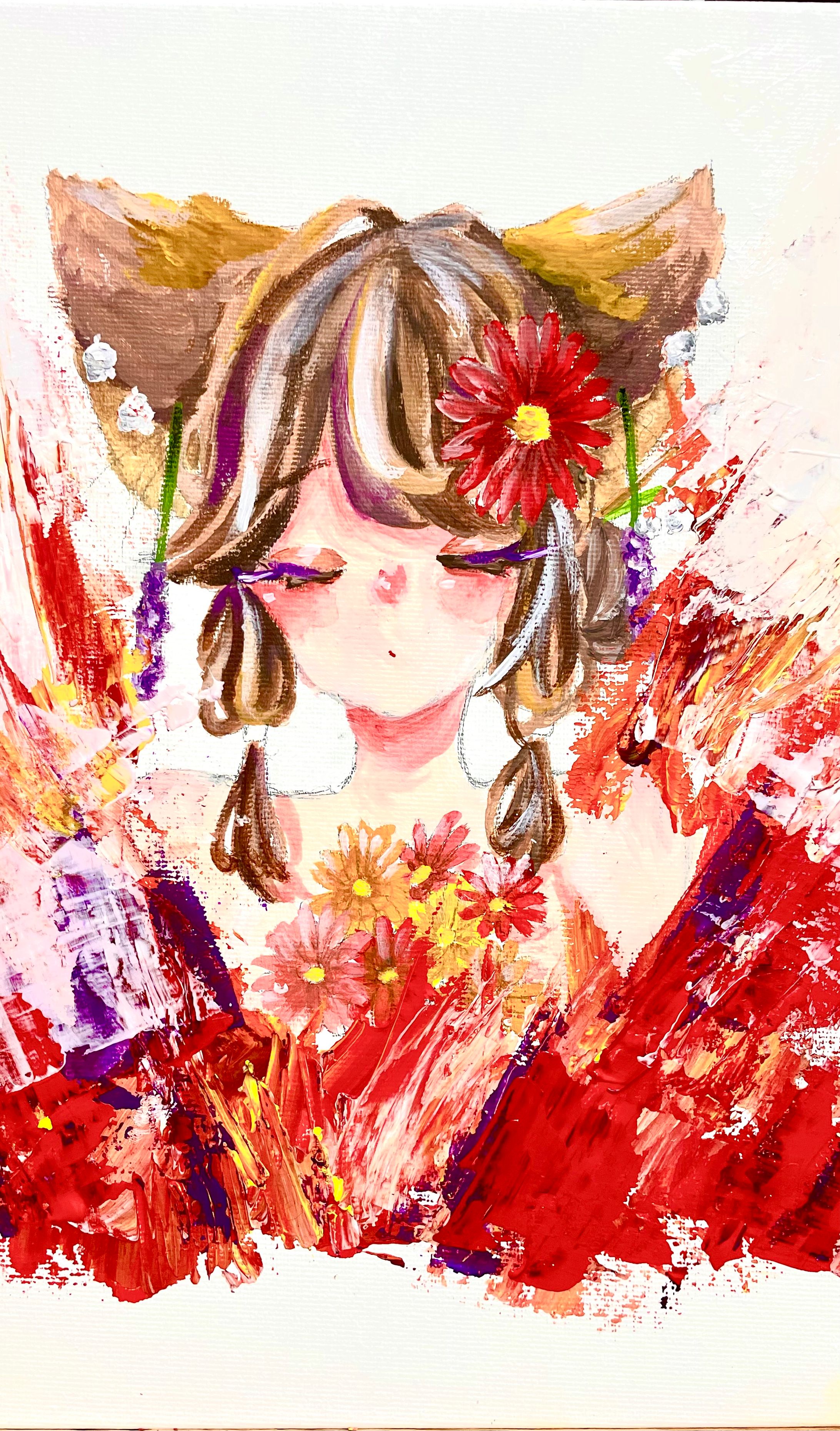 アナログイラスト　花狐-1