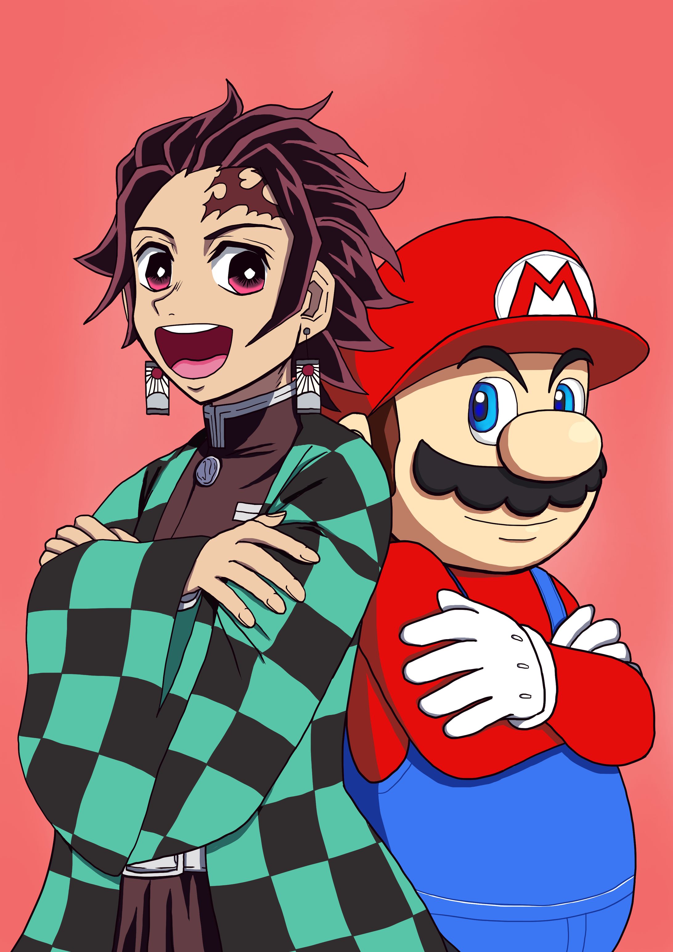 リクエストイラスト（竈門炭治郎とマリオ）-1